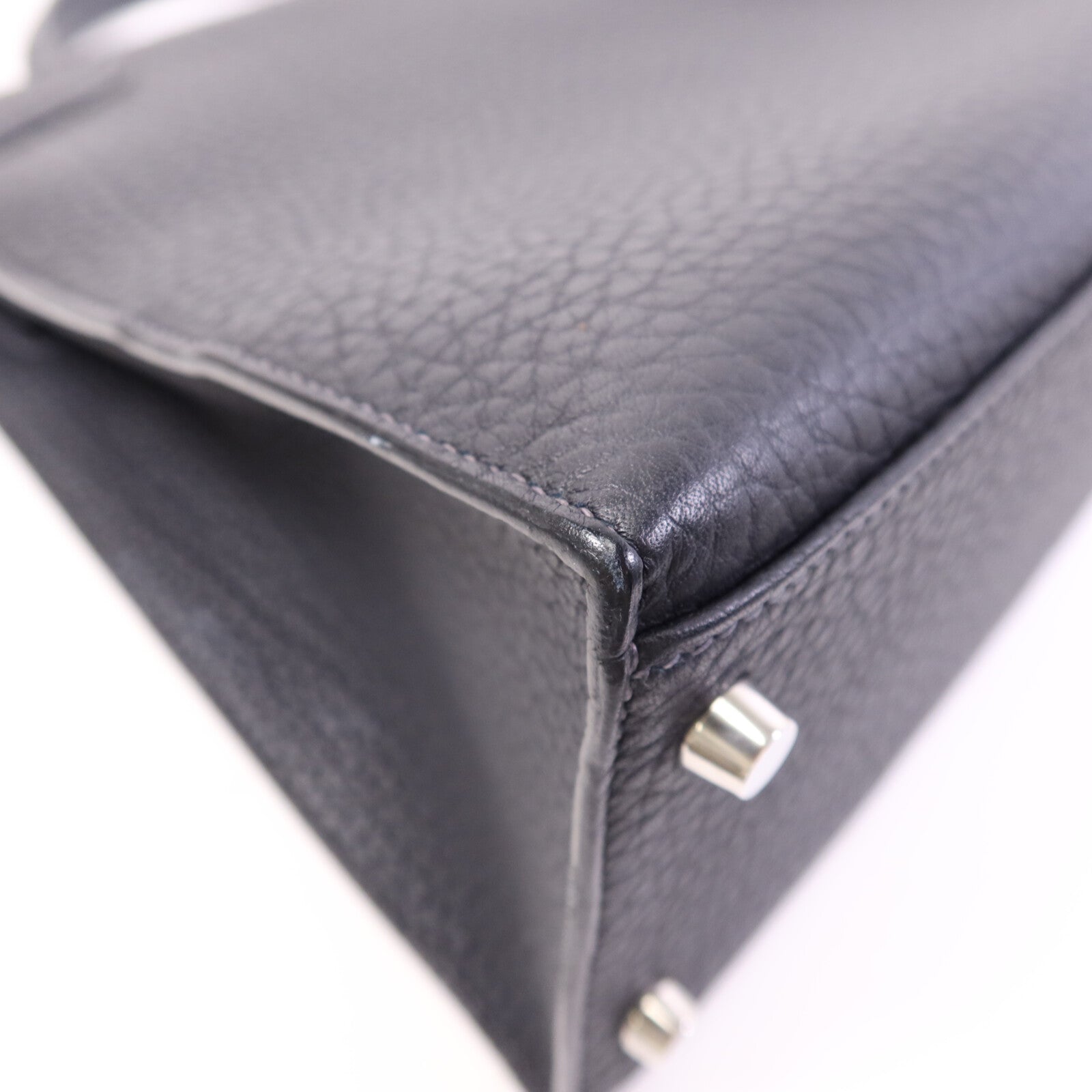 HERMES Fjord皮革Kelly 32銀扣手挽肩背兩用袋Navy