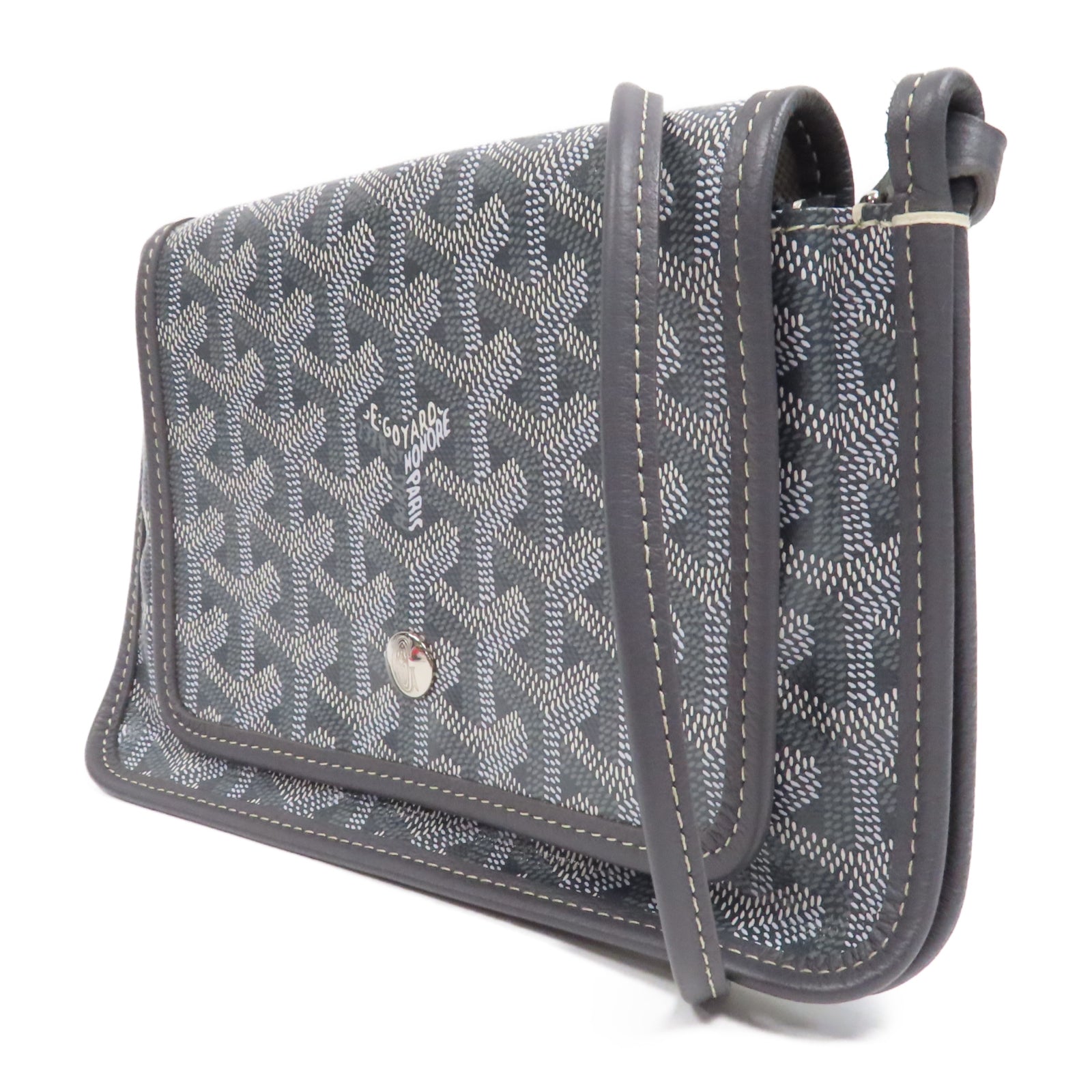 GOYARD 塗層帆布Plumet Pocket Wallet銀扣肩背袋灰色