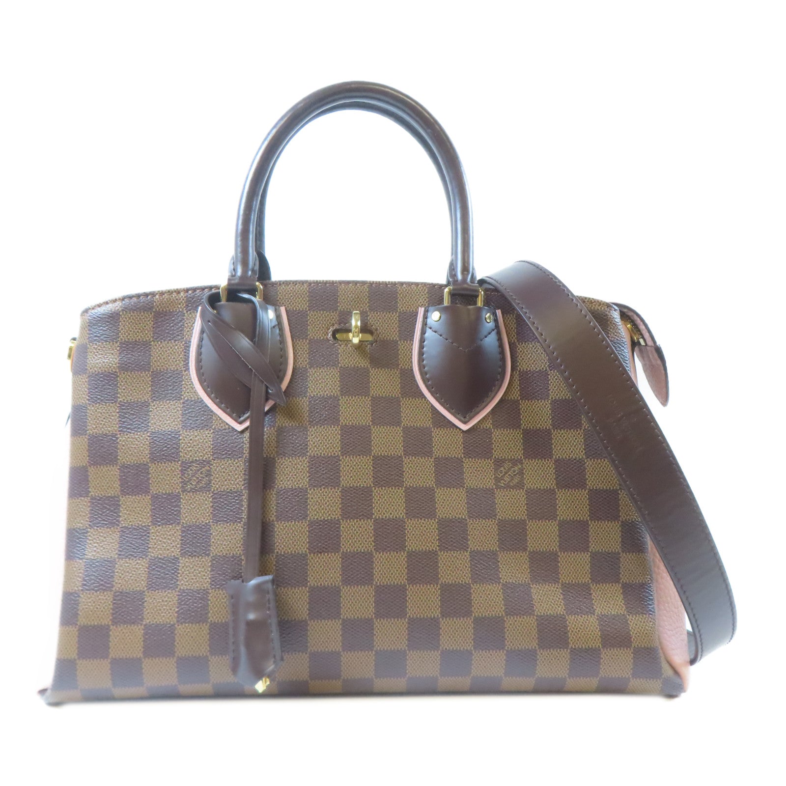 LOUIS VUITTON 【激減優惠】Damier Ebene Normandy金扣手挽肩背兩用袋啡色/粉紅色