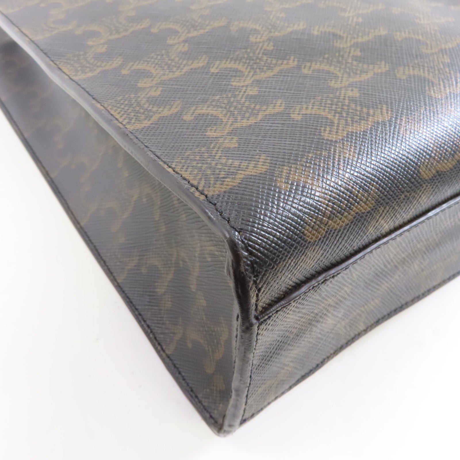 CELINE 塗層帆布Small Cabas Vertical Triomphe金扣肩背袋啡色