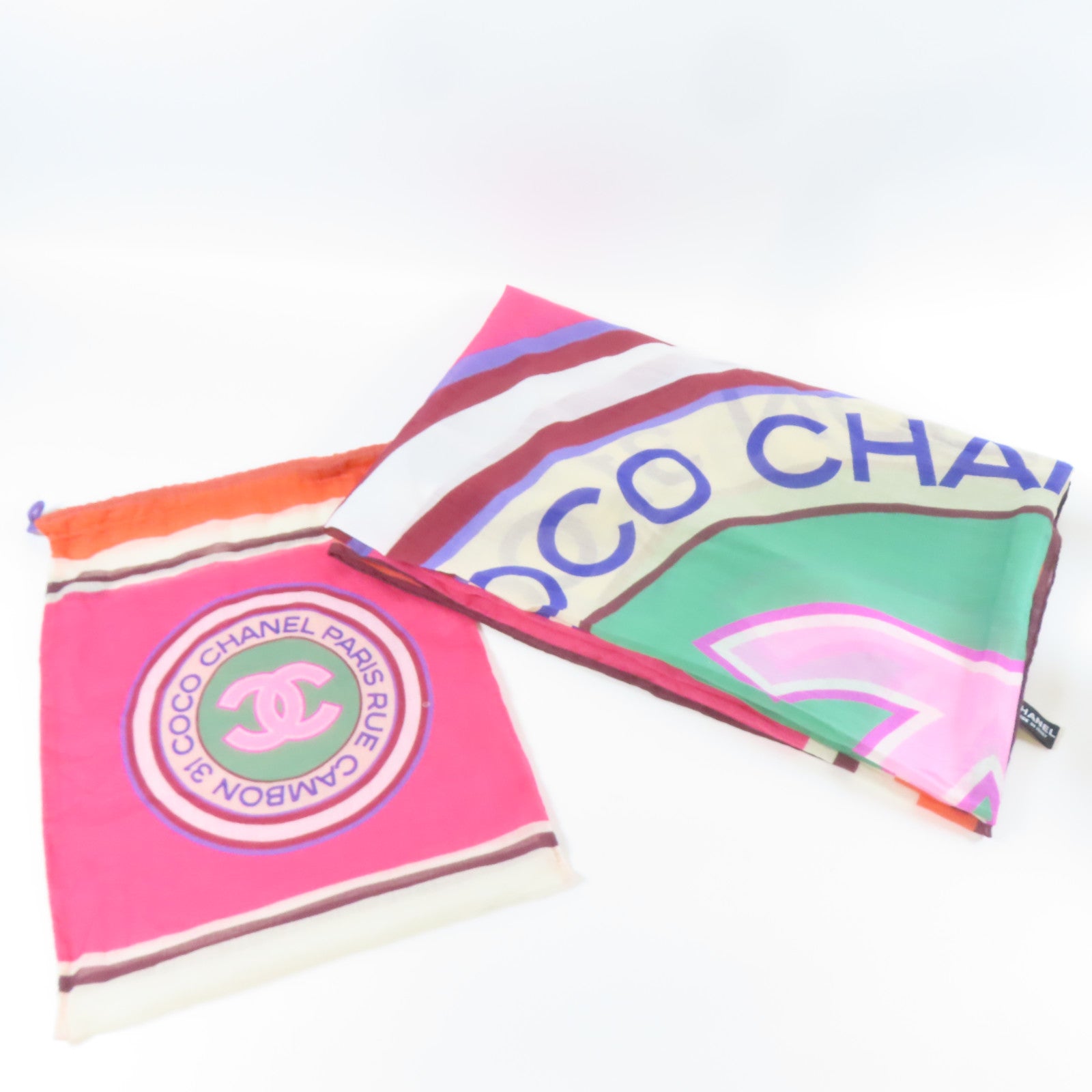 CHANEL 布料Scarf絲巾粉紅色/橙色/綠色