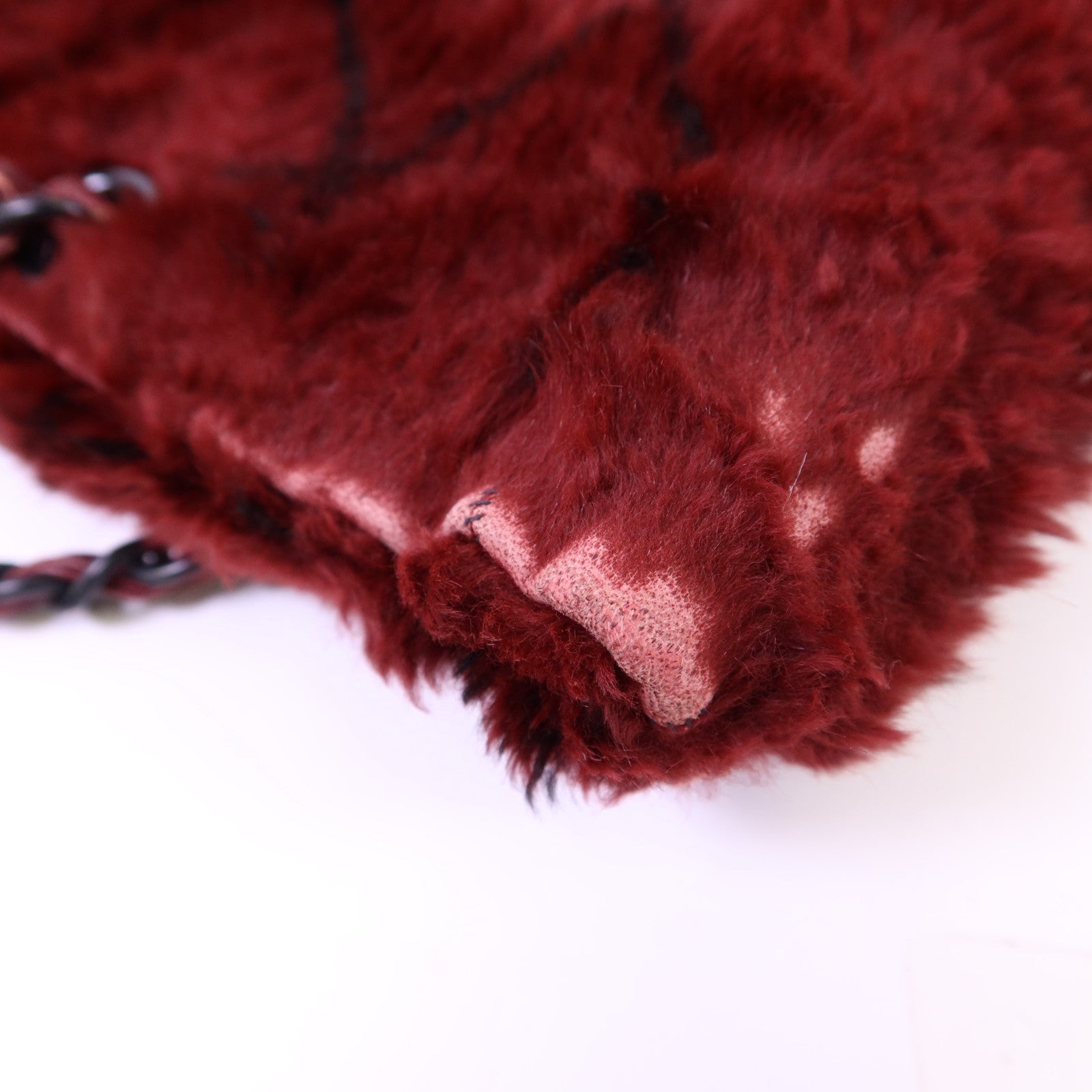 CHANEL 兔毛Shoulder Bag黑扣鏈帶肩背袋