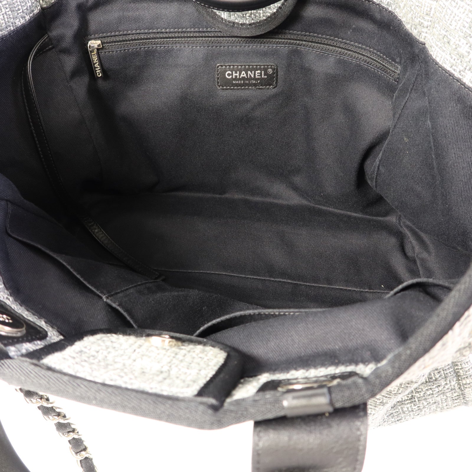 CHANEL 帆布Deauville Tote Bag銀扣手挽肩背兩用袋