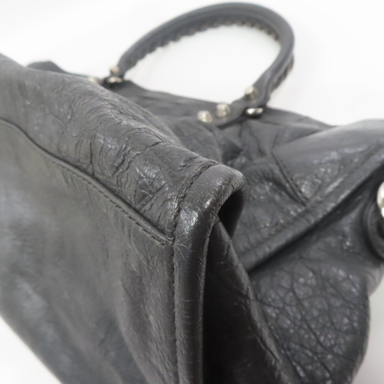 BALENCIAGA 牛皮皮革Giant Part Time銀扣手挽肩背兩用袋灰色