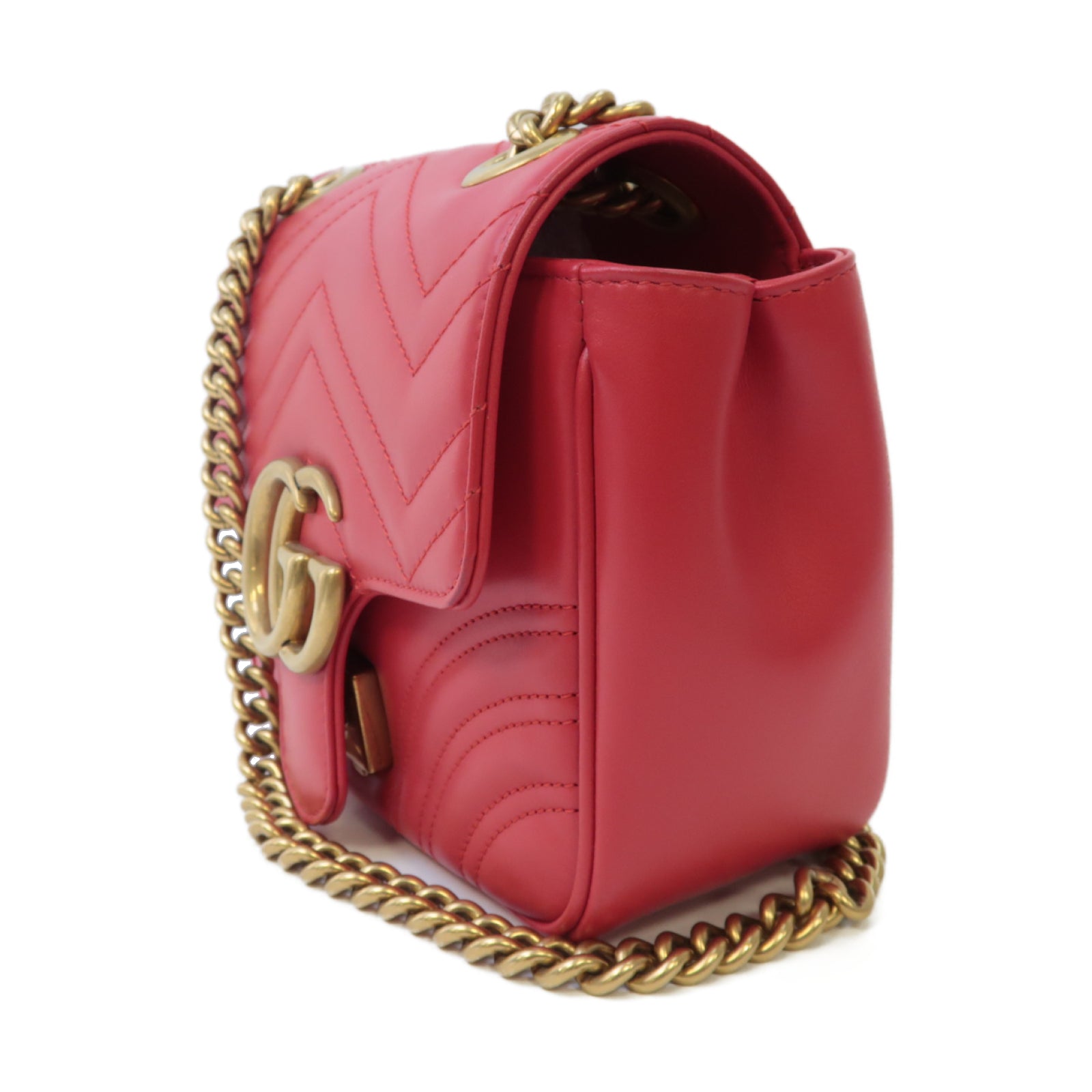GUCCI **【激減優惠】牛皮皮革GG Marmont Shoulder Bag金扣鏈帶肩背袋紅色