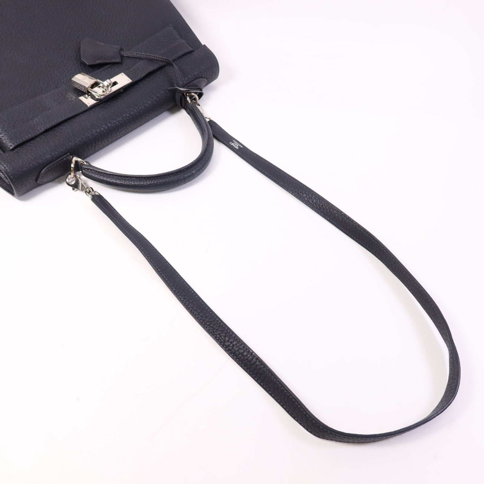HERMES Fjord皮革Kelly 32銀扣手挽肩背兩用袋Navy