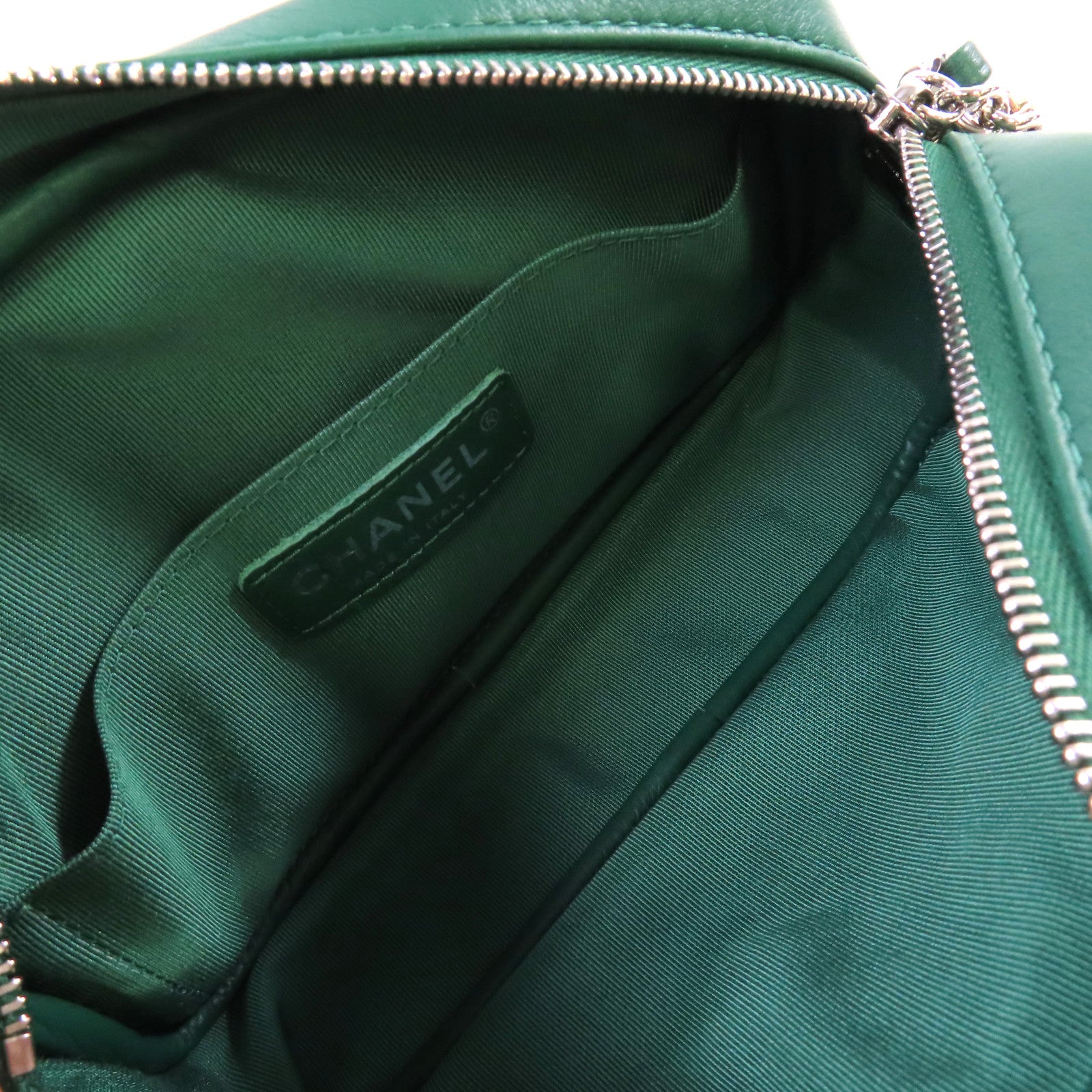 CHANEL 羊皮皮革Camera Bag銀扣鏈帶肩背袋綠色