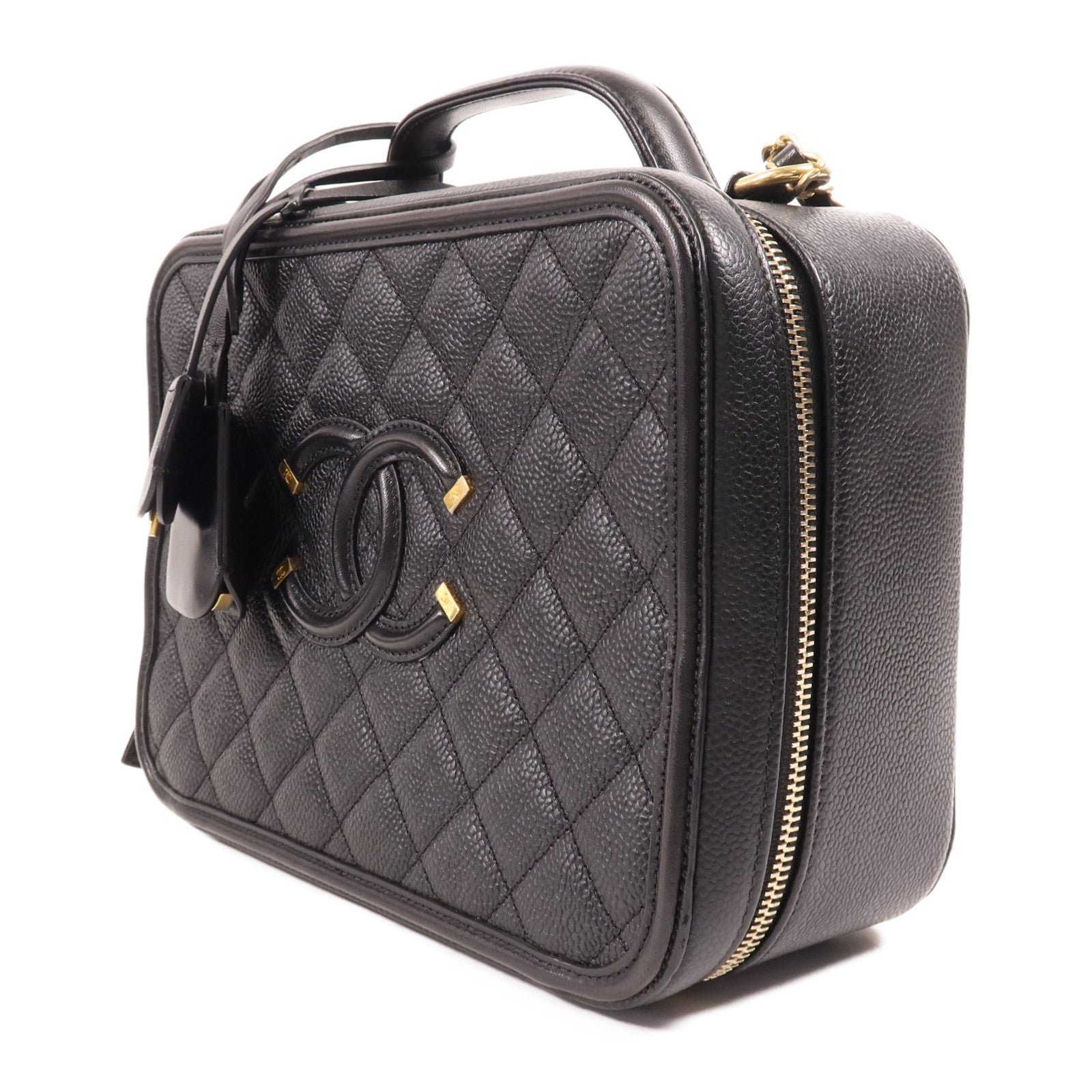 CHANEL 牛皮皮革CC Filigree Vanity金扣手挽肩背兩用袋