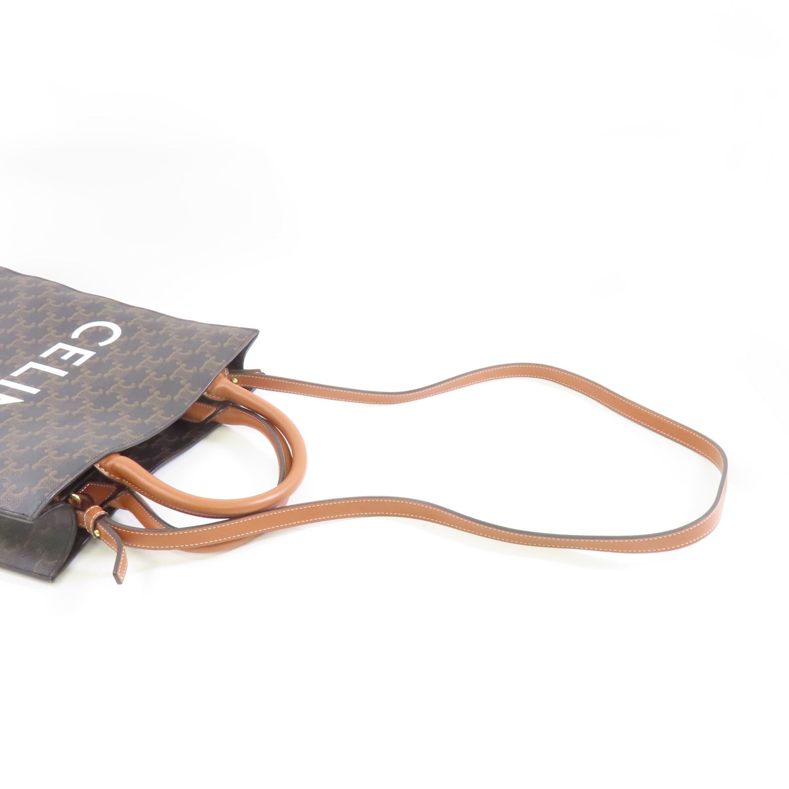 CELINE 塗層帆布Small Cabas Vertical Triomphe金扣肩背袋啡色