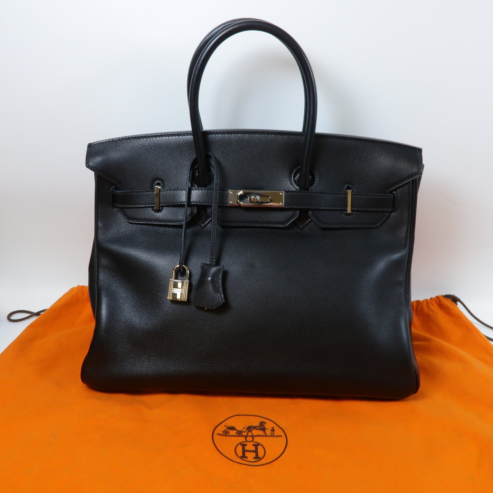HERMES Evercalf皮革Birkin 35銀扣手挽袋黑色