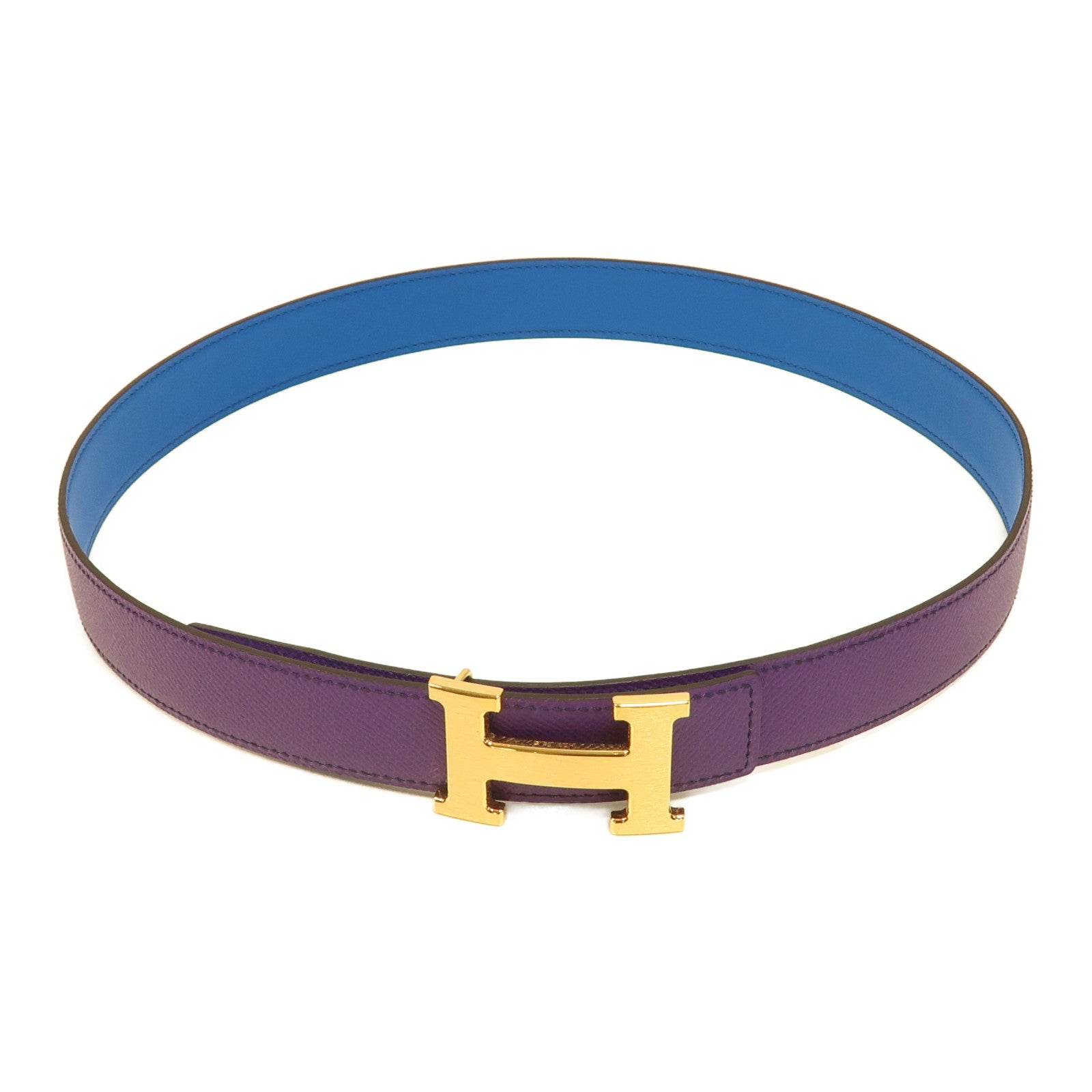 HERMES Epsom皮革H Belt 85Cm金扣皮帶紫色/紫色