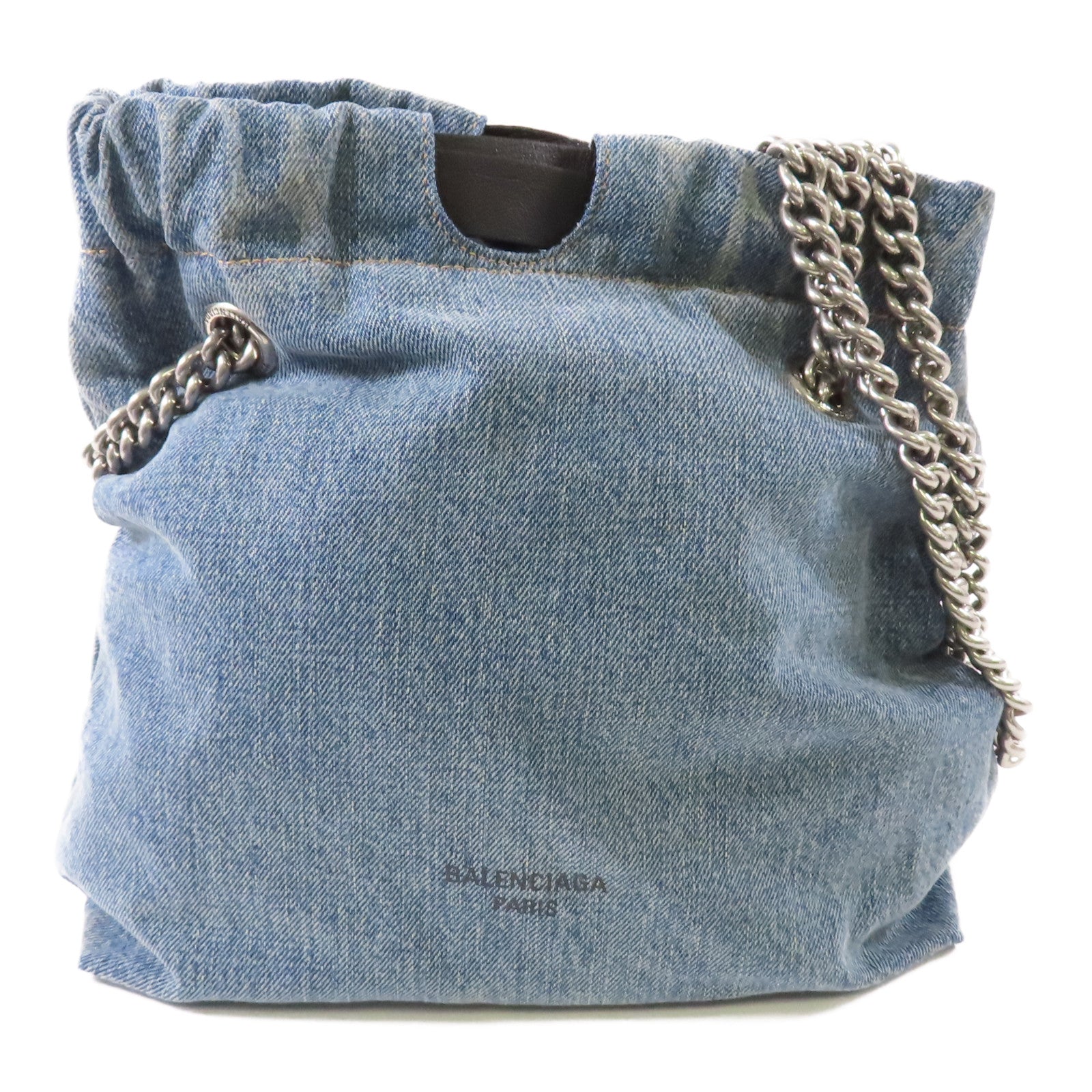 BALENCIAGA 牛仔布Cruch Small Tote銀扣鏈帶肩背袋