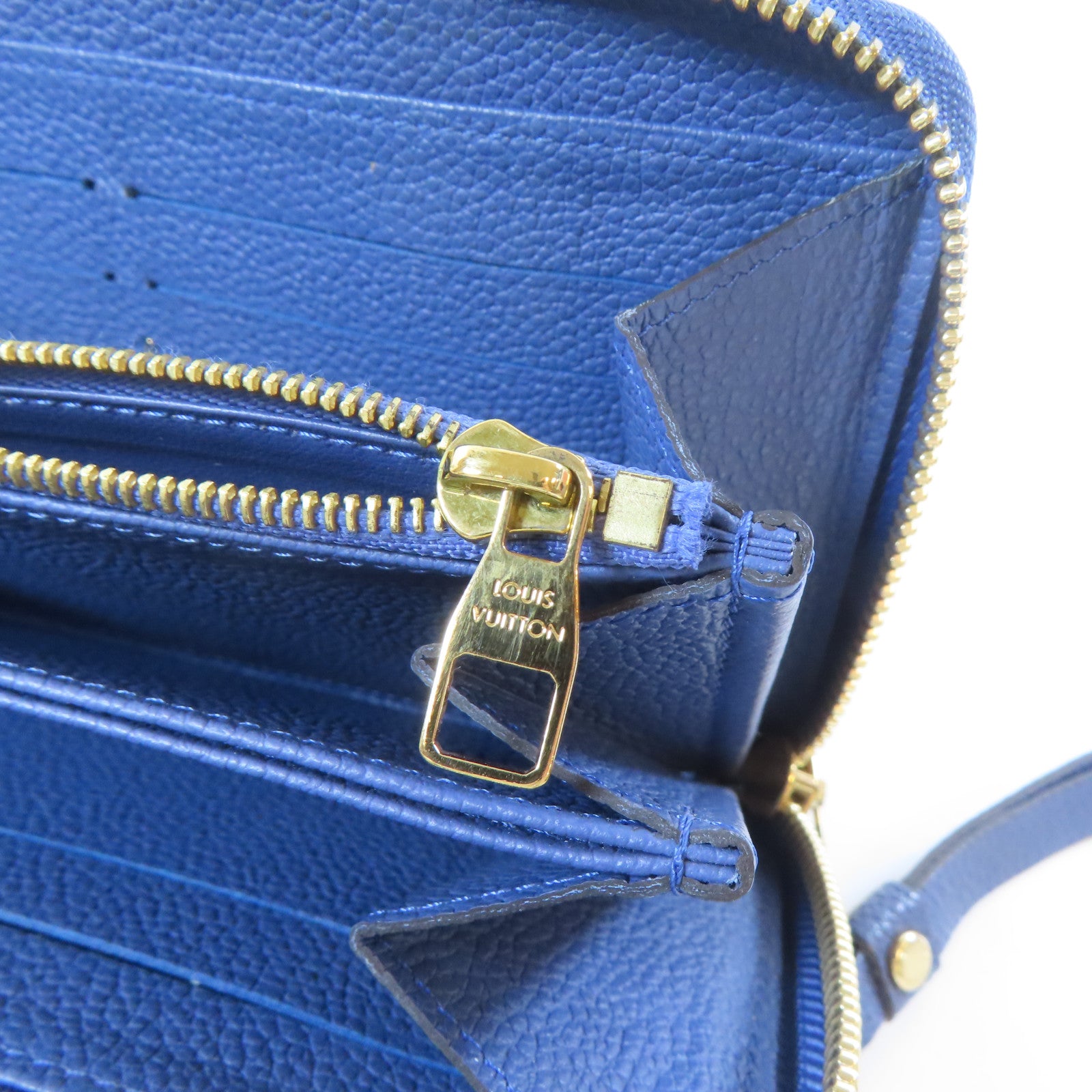 LOUIS VUITTON 【激減優惠】Monogram Empreinte Zipper Long Wallet 金扣L形拉藍色鍊長錢包