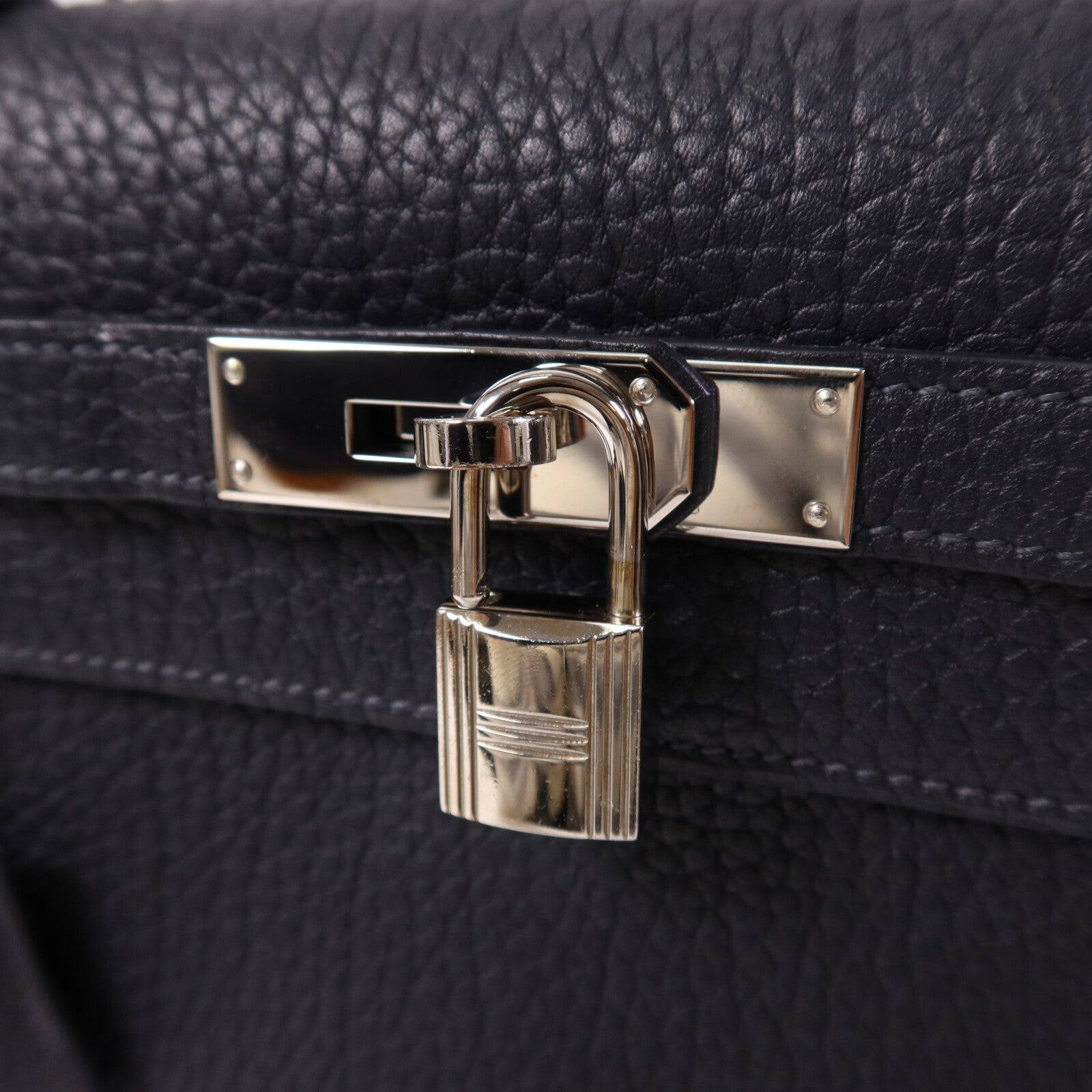 HERMES Fjord皮革Kelly 32銀扣手挽肩背兩用袋Navy