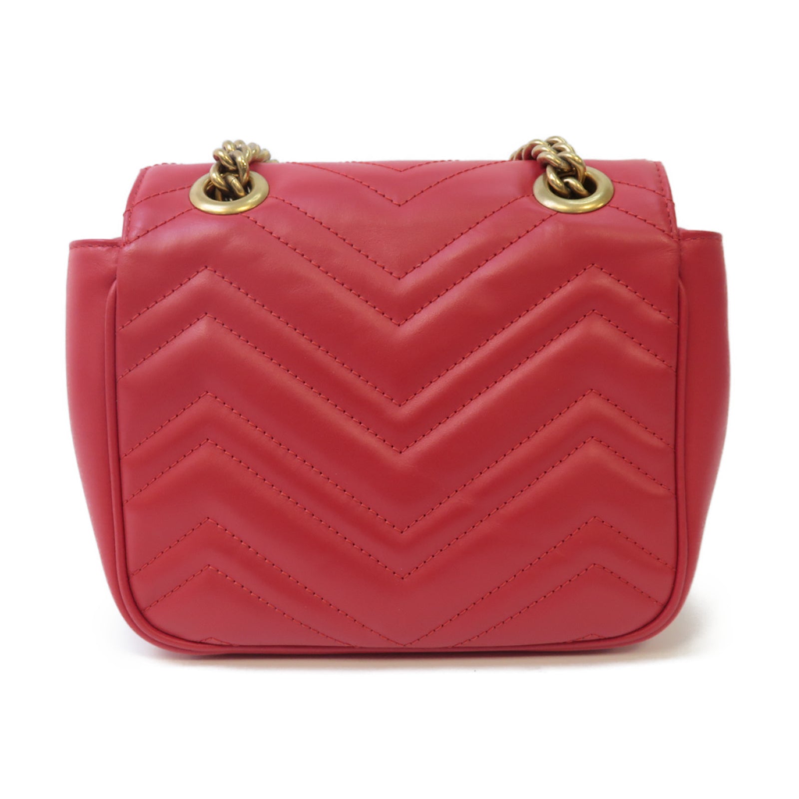 GUCCI **【激減優惠】牛皮皮革GG Marmont Shoulder Bag金扣鏈帶肩背袋紅色