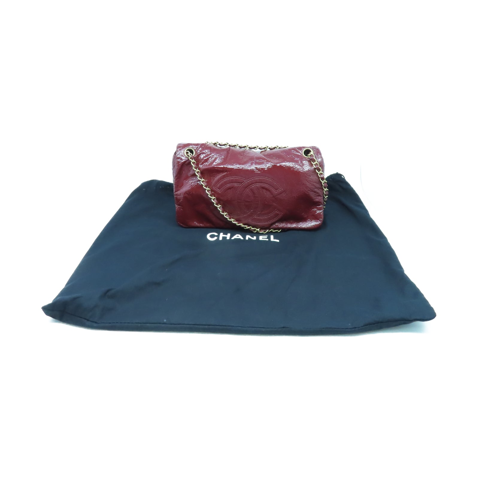 CHANEL 【激減優惠】漆皮皮革Shoulder Bag金扣鏈帶肩背袋深紅色