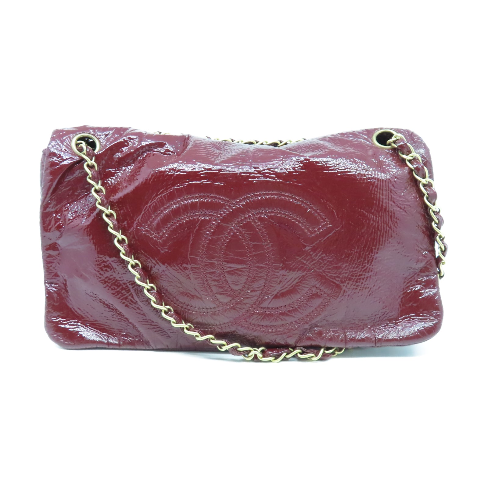 CHANEL 【激減優惠】漆皮皮革Shoulder Bag金扣鏈帶肩背袋深紅色