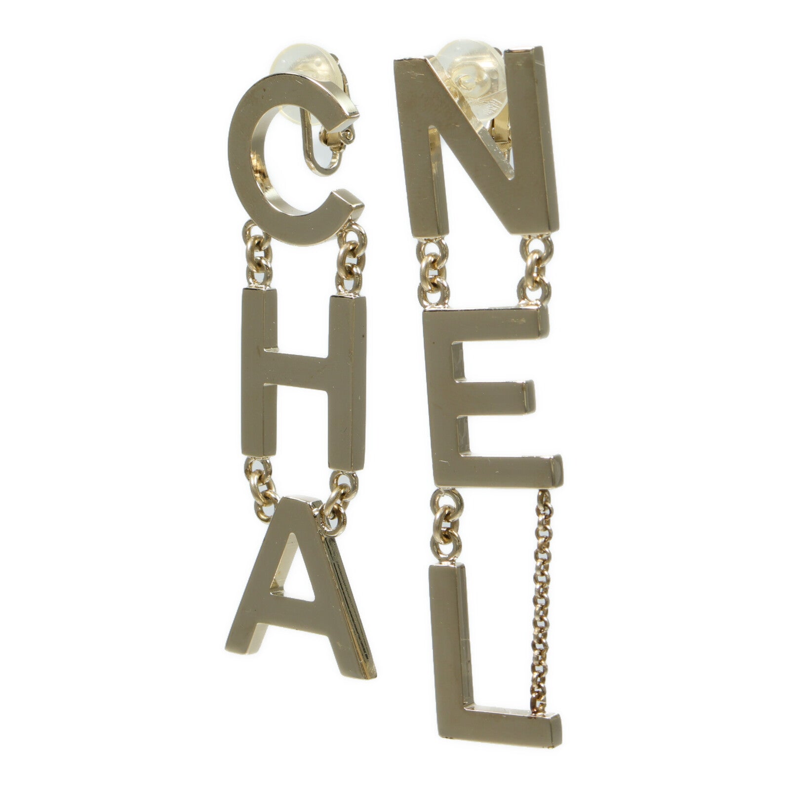 CHANEL 金屬CHA-NEL Logo Letter Drop Earrings耳環