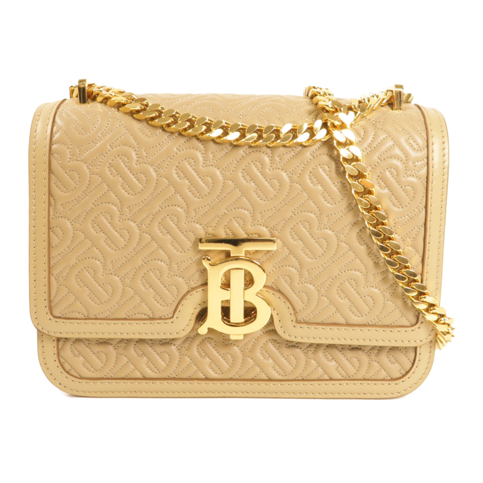 BURBERRY 牛皮皮革Chain Shoulder金扣鏈帶肩背袋米色