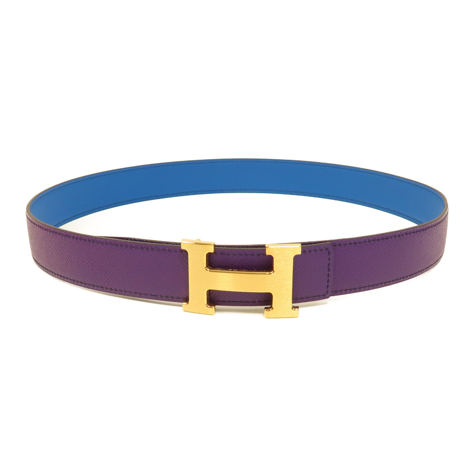 HERMES Epsom皮革H Belt 85Cm金扣皮帶紫色/紫色