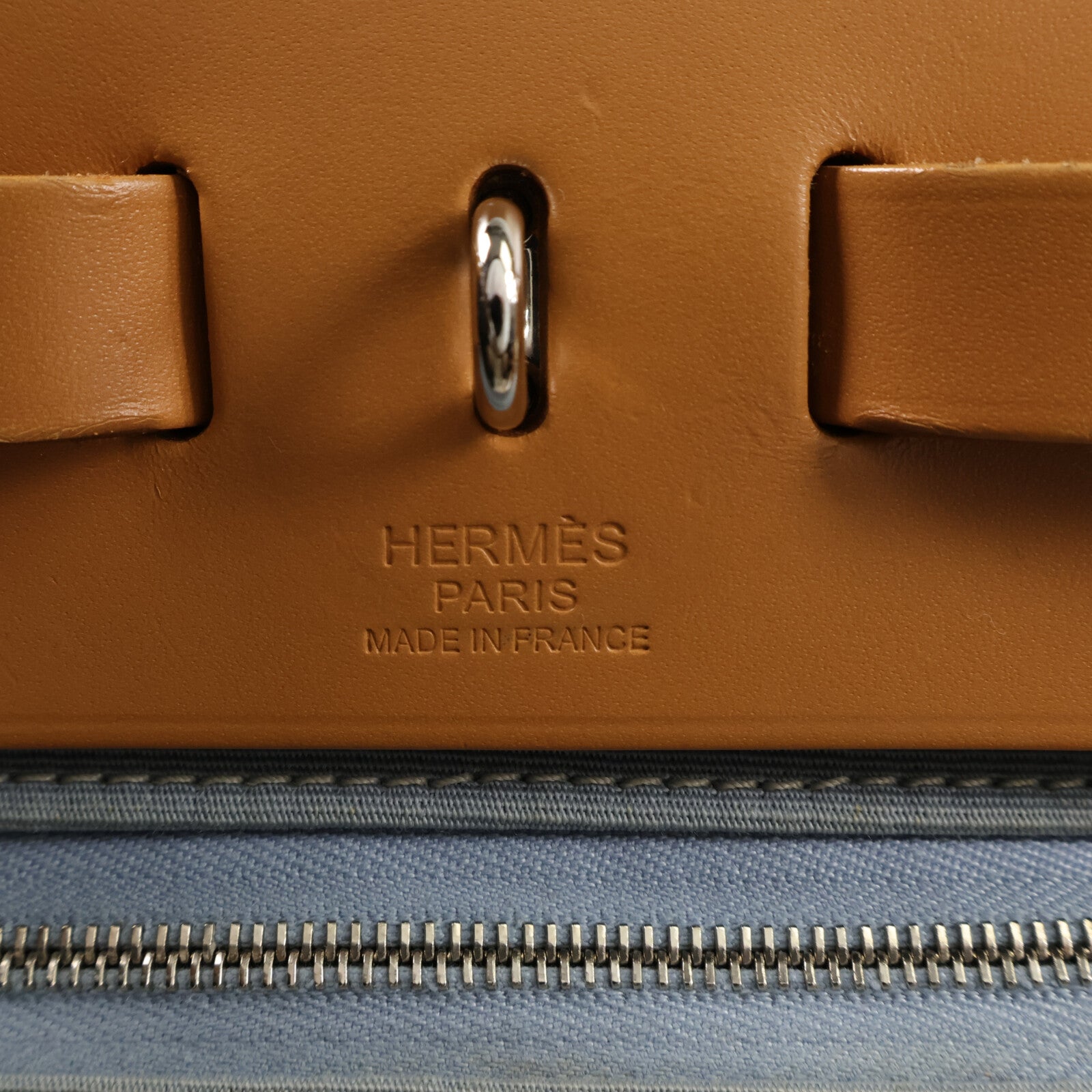 HERMES 帆布Herbag PM手挽肩背兩用袋Blue Lin/Naturel