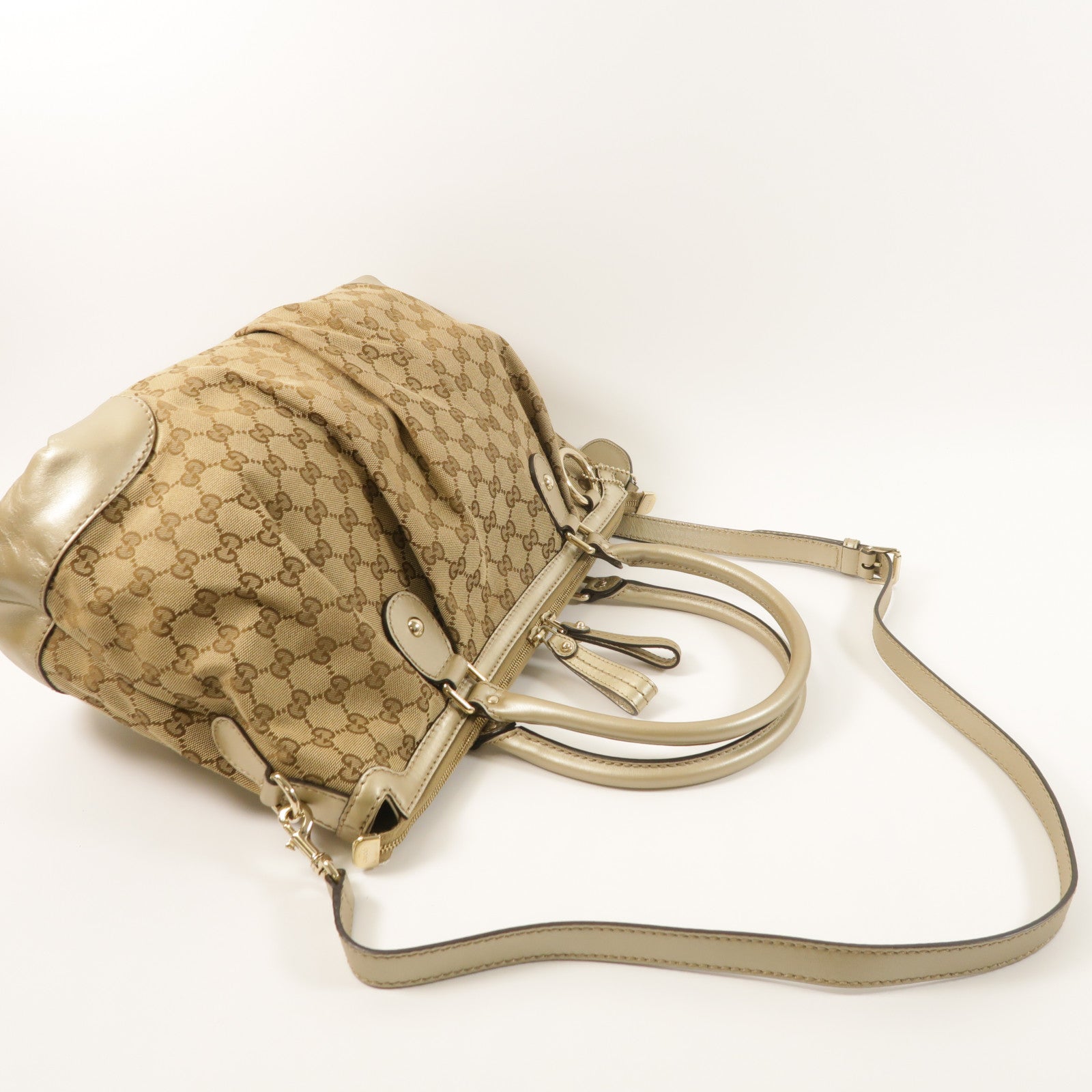 GUCCI 帆布/牛皮皮革2 Way Shoulder金扣手挽肩背兩用袋