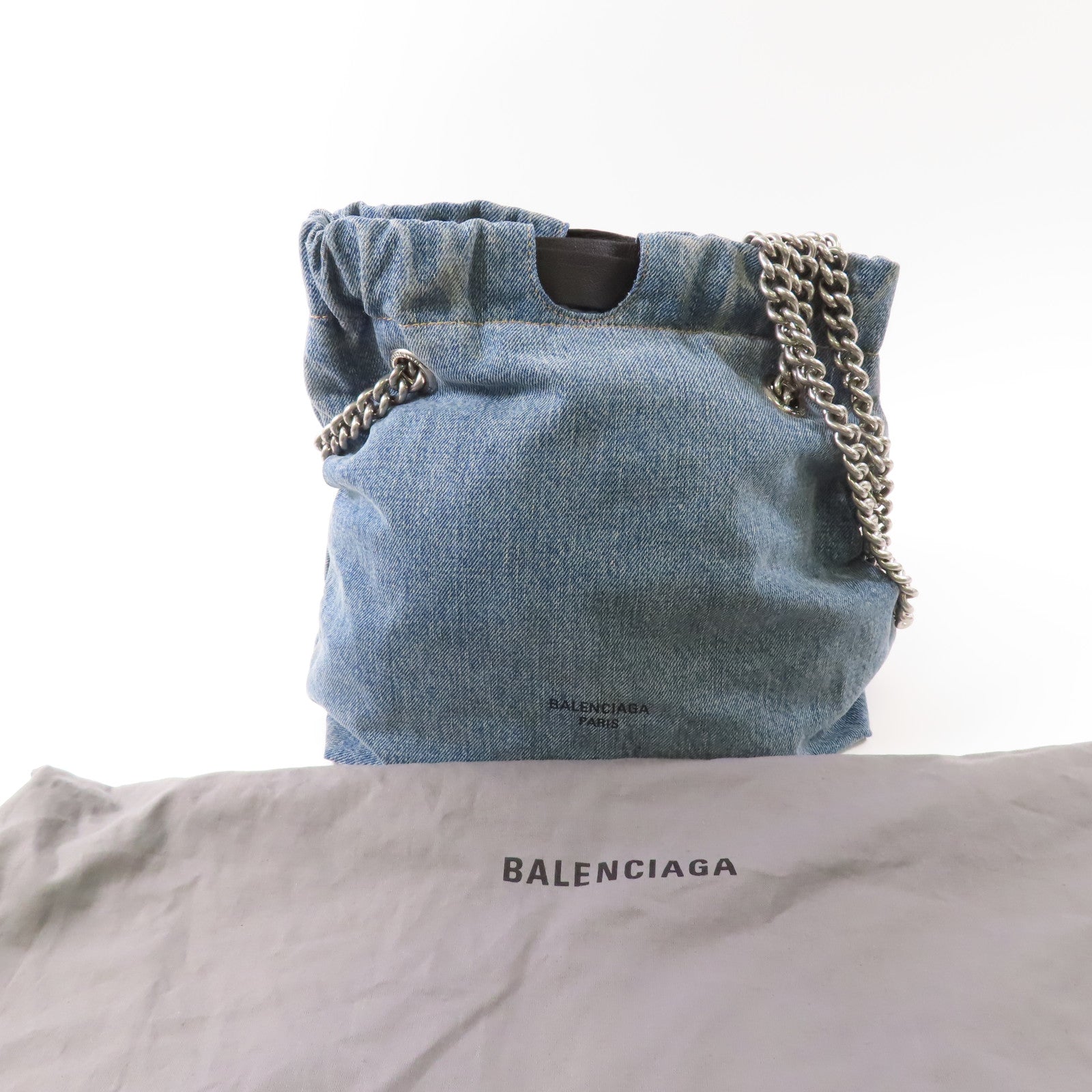 BALENCIAGA 牛仔布Cruch Small Tote銀扣鏈帶肩背袋