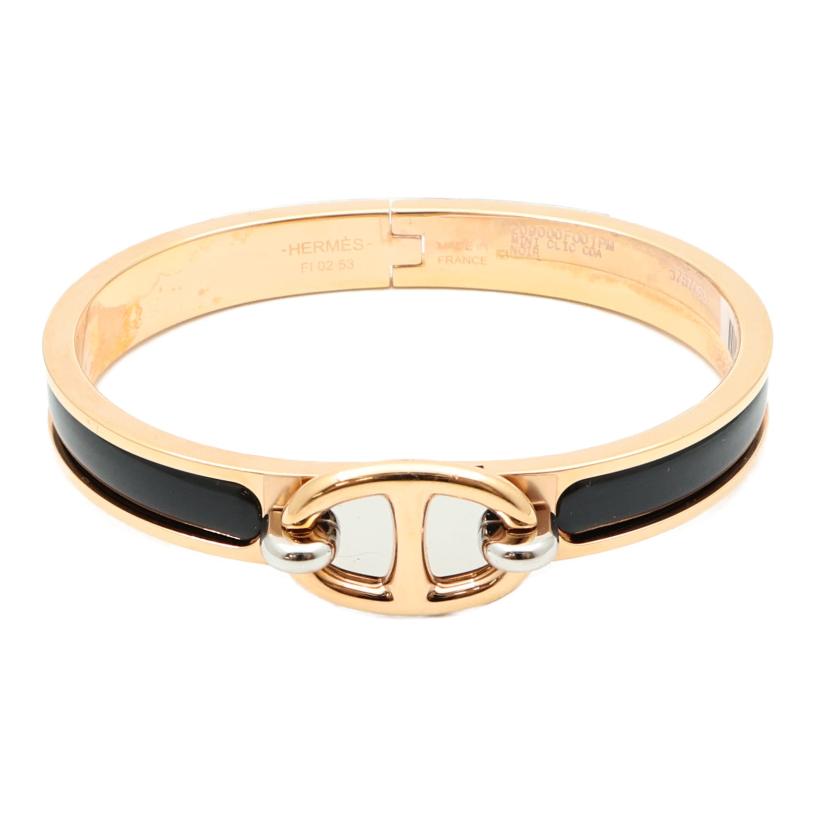 HERMES 琺瑯/金屬Mini Clic Chaîne d'Ancre金扣手鐲Noir