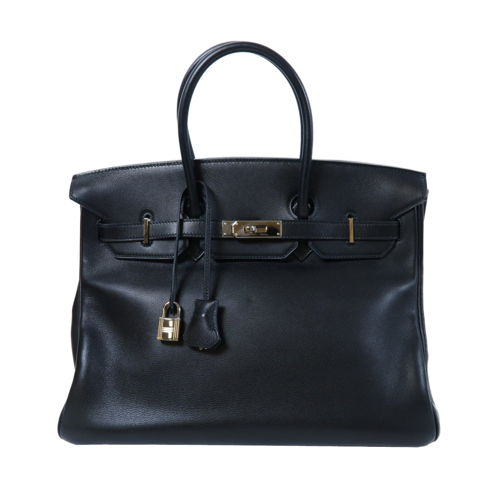 HERMES Evercalf皮革Birkin 35銀扣手挽袋黑色
