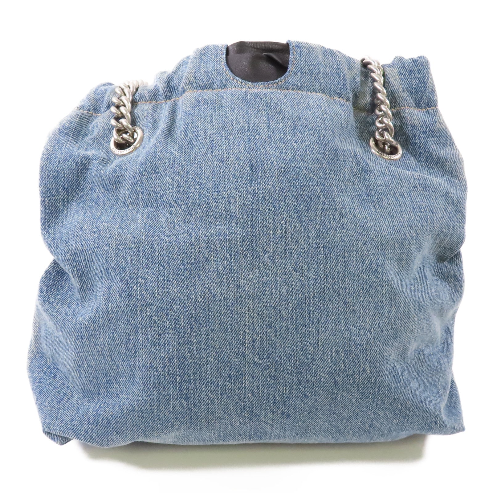 BALENCIAGA 牛仔布Cruch Small Tote銀扣鏈帶肩背袋