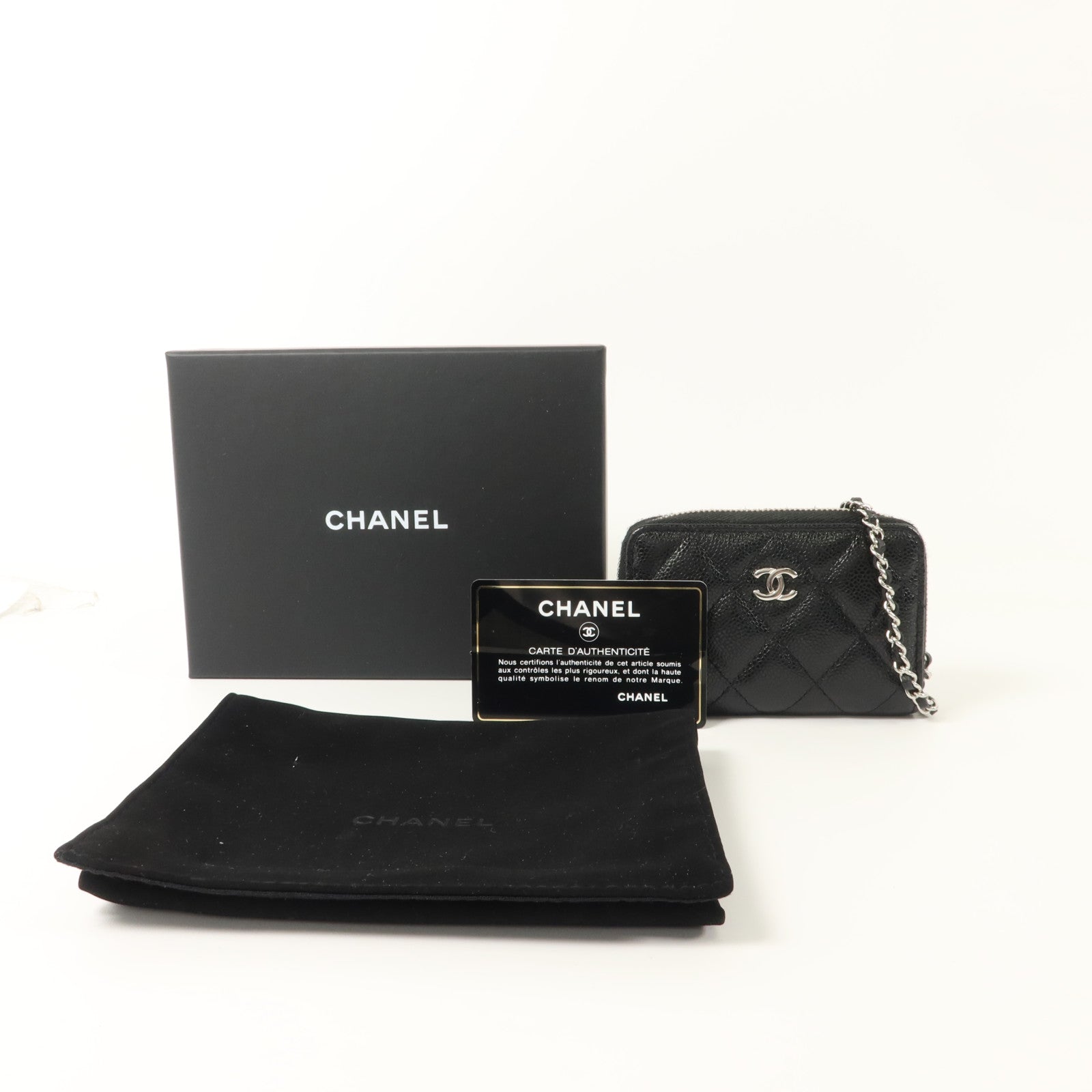 CHANEL 牛皮皮革Classic Zipped Coin Purse With Chain銀扣零錢包