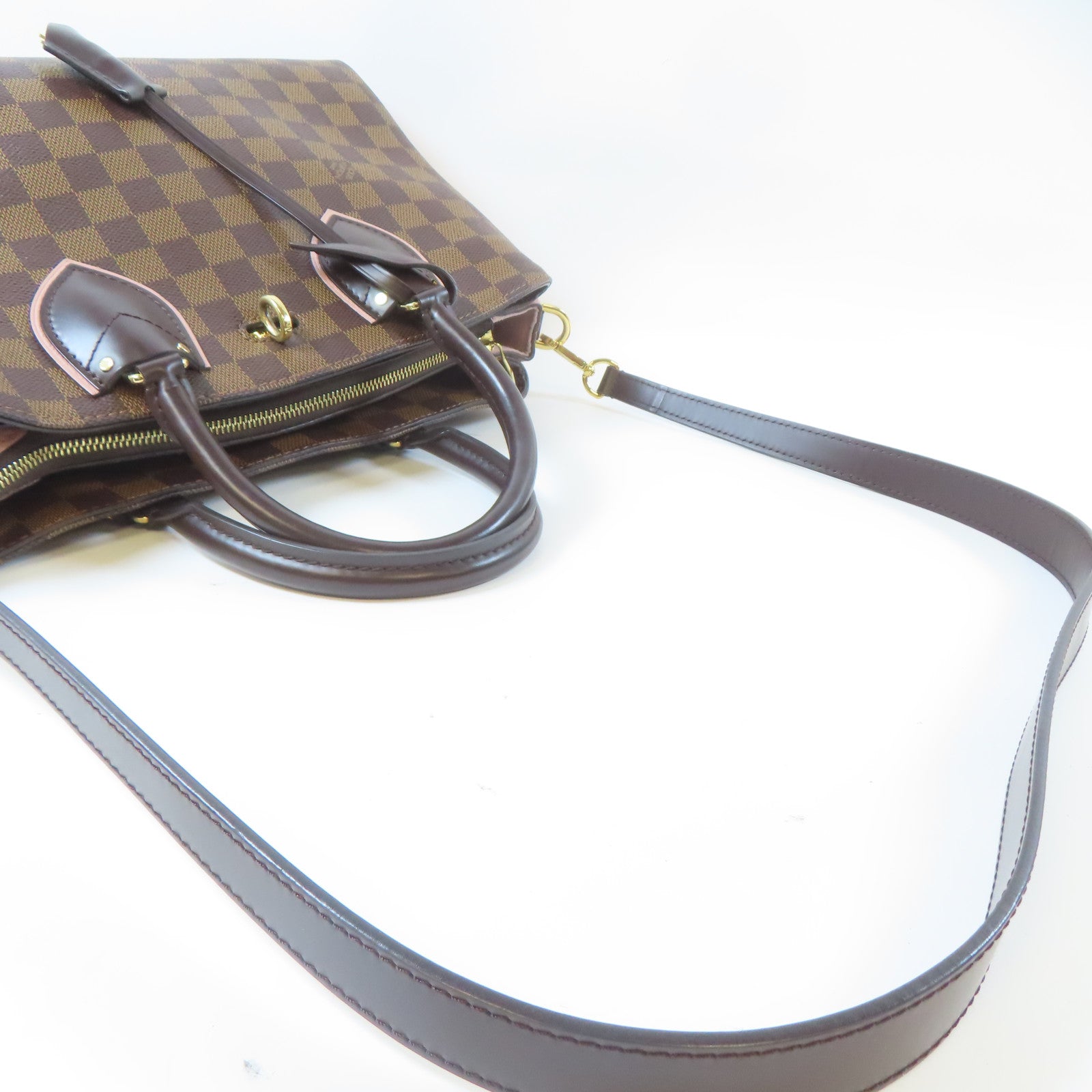 LOUIS VUITTON 【激減優惠】Damier Ebene Normandy金扣手挽肩背兩用袋啡色/粉紅色