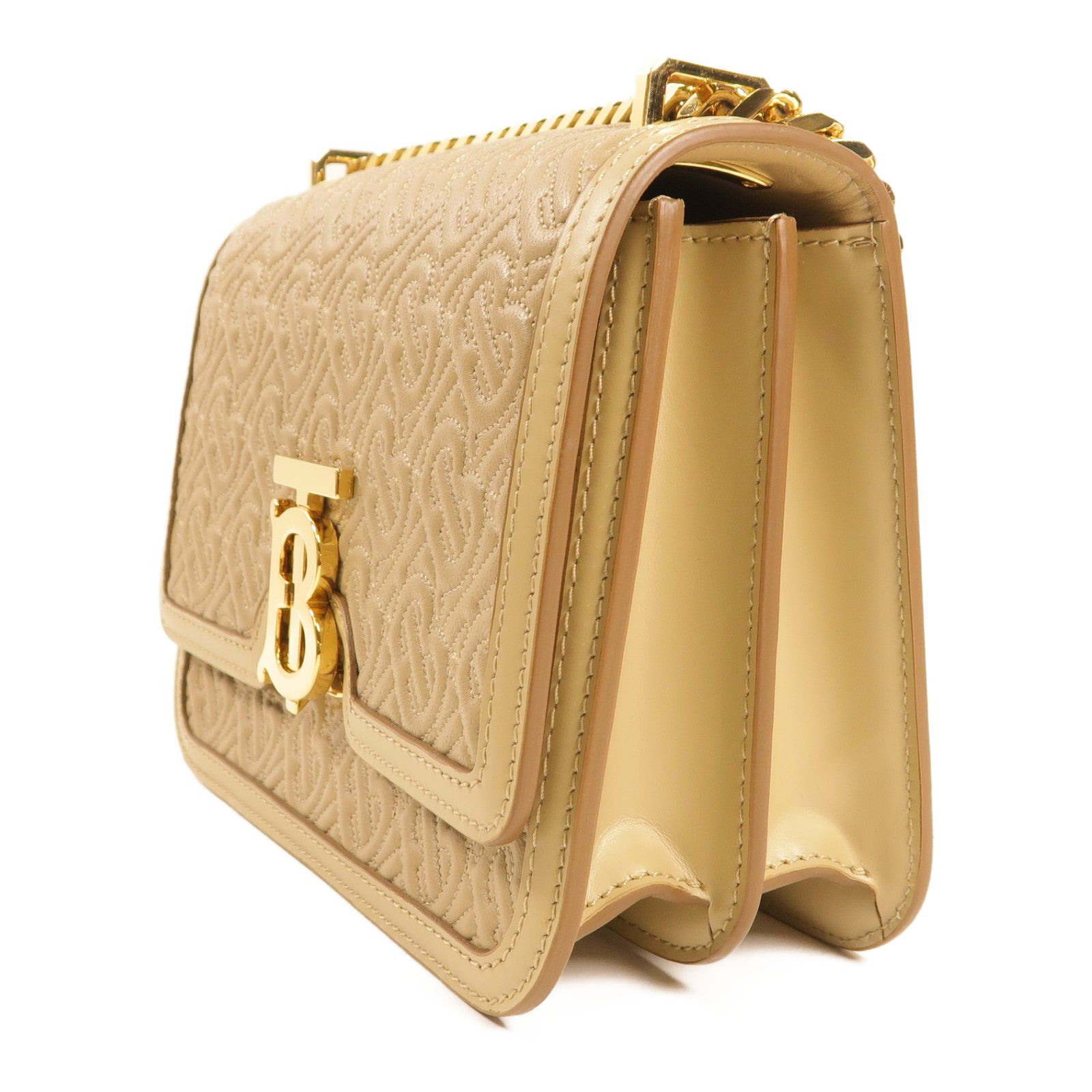 BURBERRY 牛皮皮革Chain Shoulder金扣鏈帶肩背袋米色