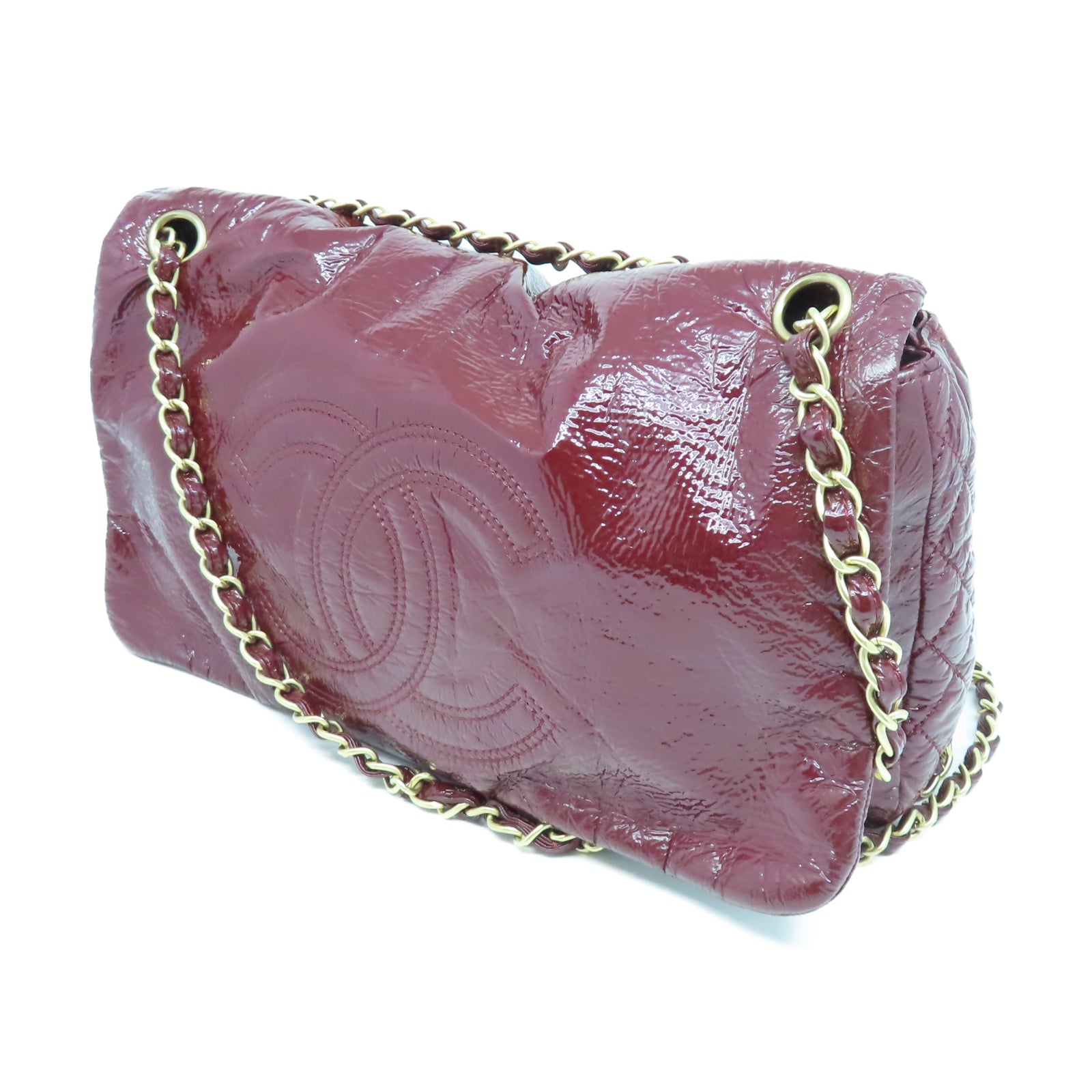 CHANEL 【激減優惠】漆皮皮革Shoulder Bag金扣鏈帶肩背袋深紅色