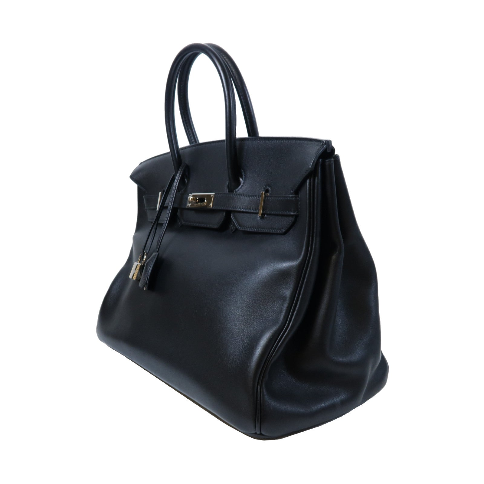 HERMES Evercalf皮革Birkin 35銀扣手挽袋黑色