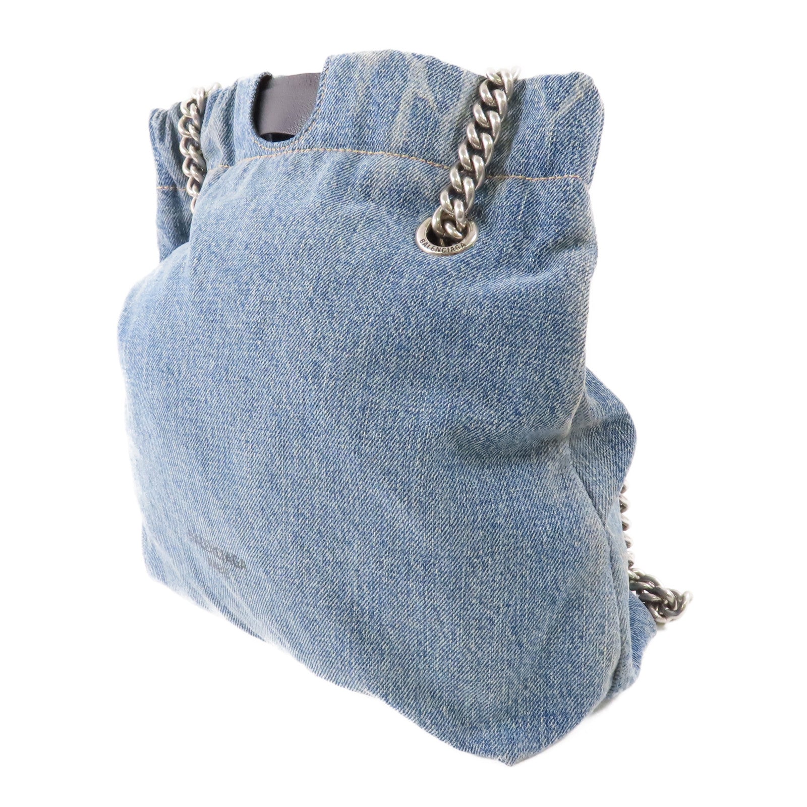 BALENCIAGA 牛仔布Cruch Small Tote銀扣鏈帶肩背袋