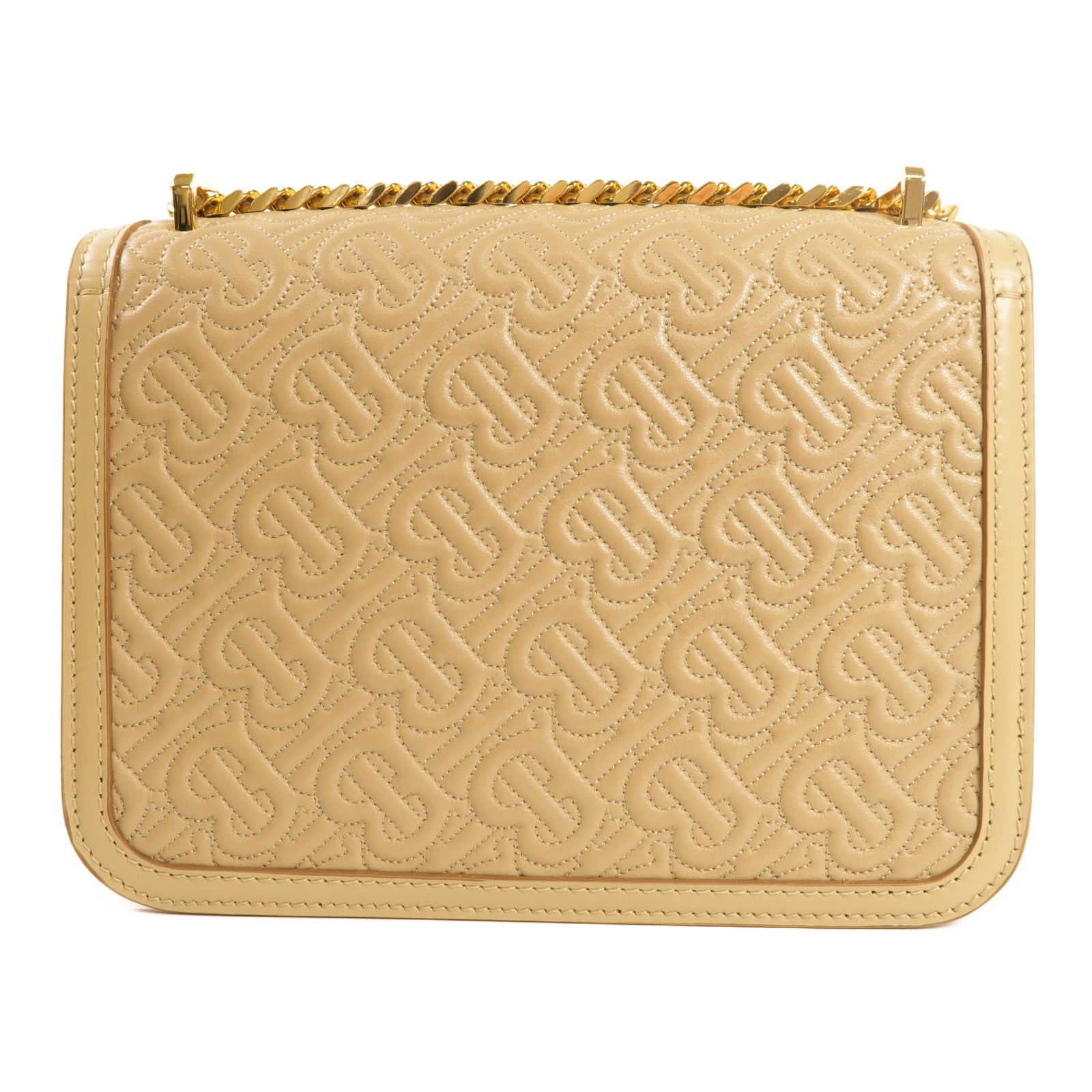BURBERRY 牛皮皮革Chain Shoulder金扣鏈帶肩背袋米色