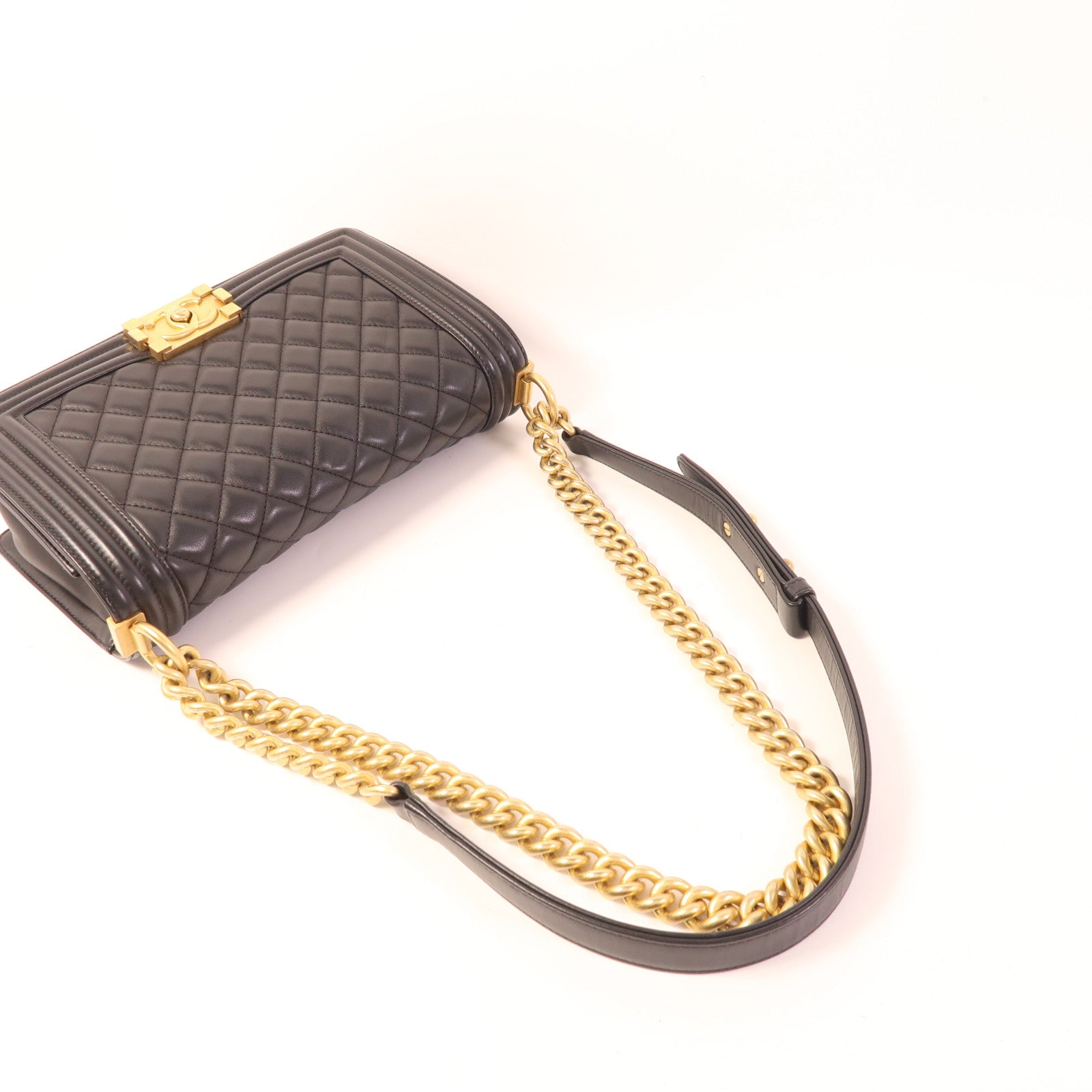 CHANEL 【激減優惠】羊皮皮革Boy 25金扣鏈帶肩背袋