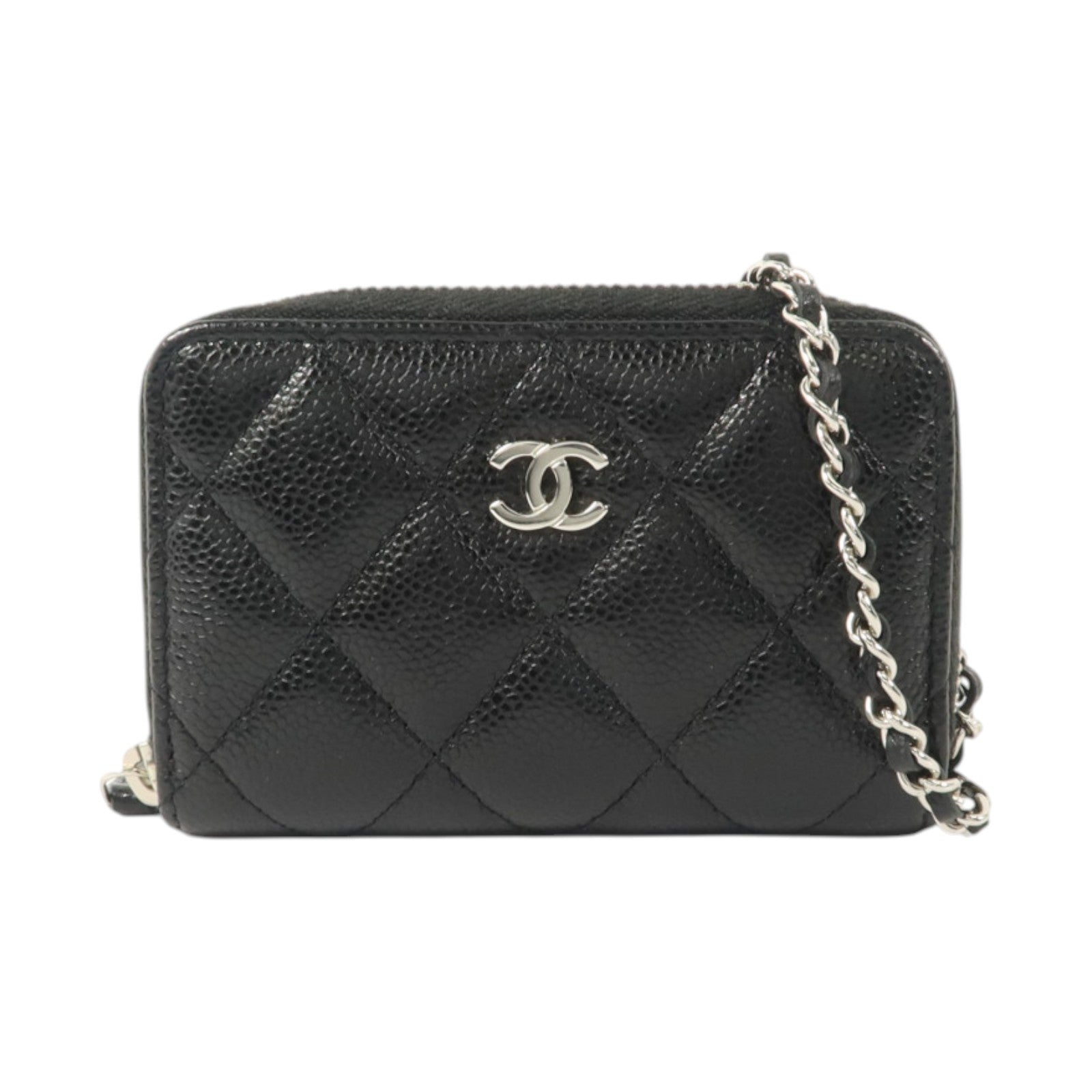 CHANEL 牛皮皮革Classic Zipped Coin Purse With Chain銀扣零錢包