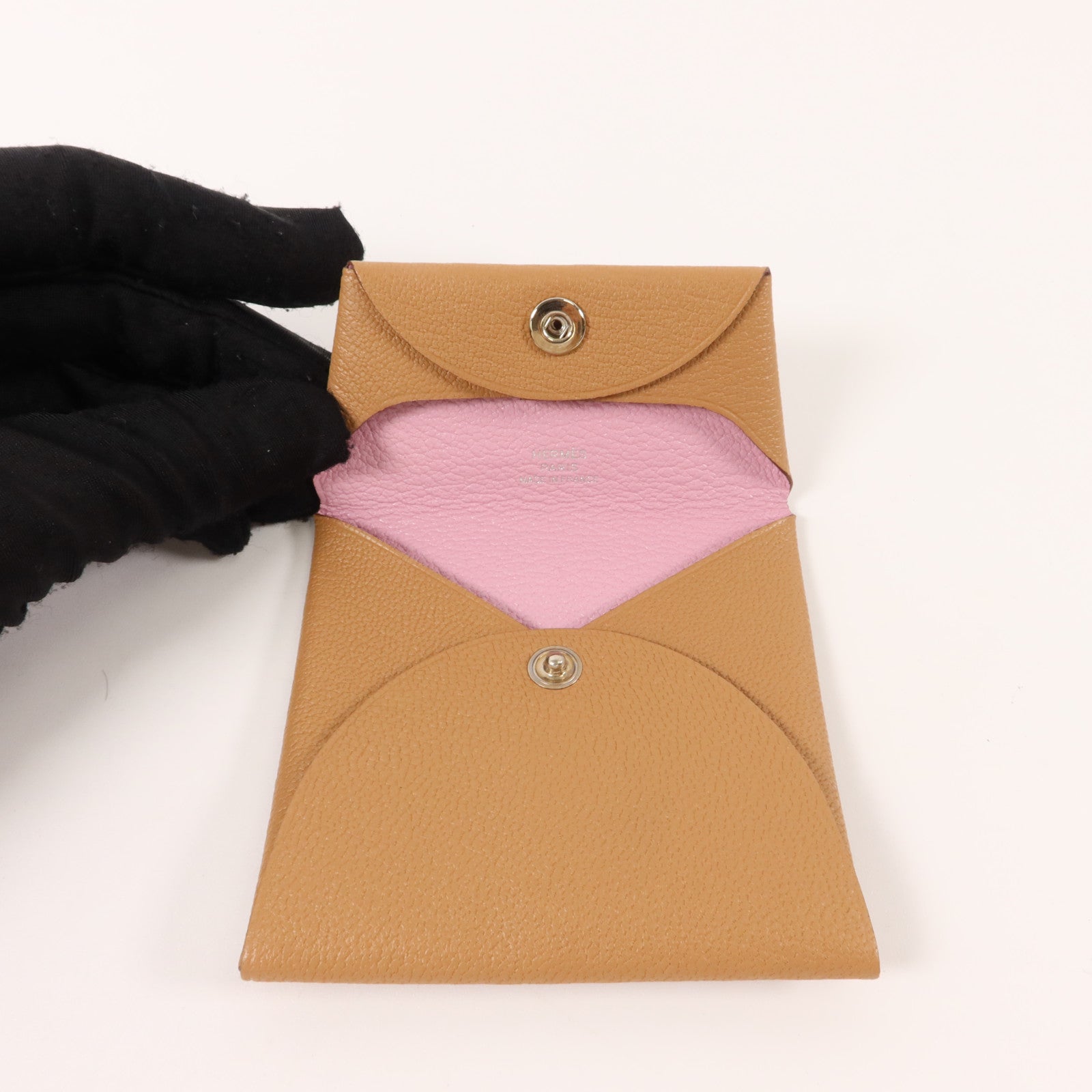 HERMES Chevre皮革/Mysore皮革Bastia零錢包Quebracho/Mauve Sylvestre