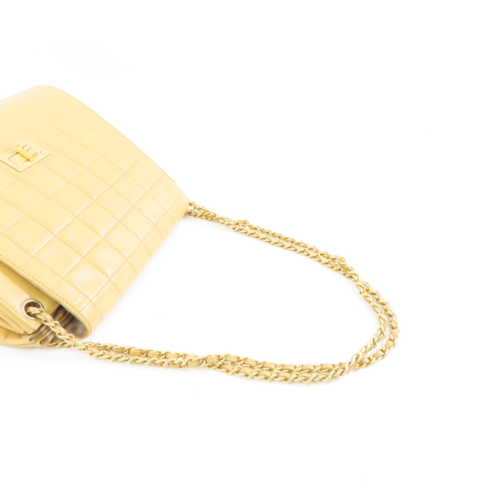 CHANEL 羊皮皮革Chain Shoulder金扣鏈帶肩背袋米色