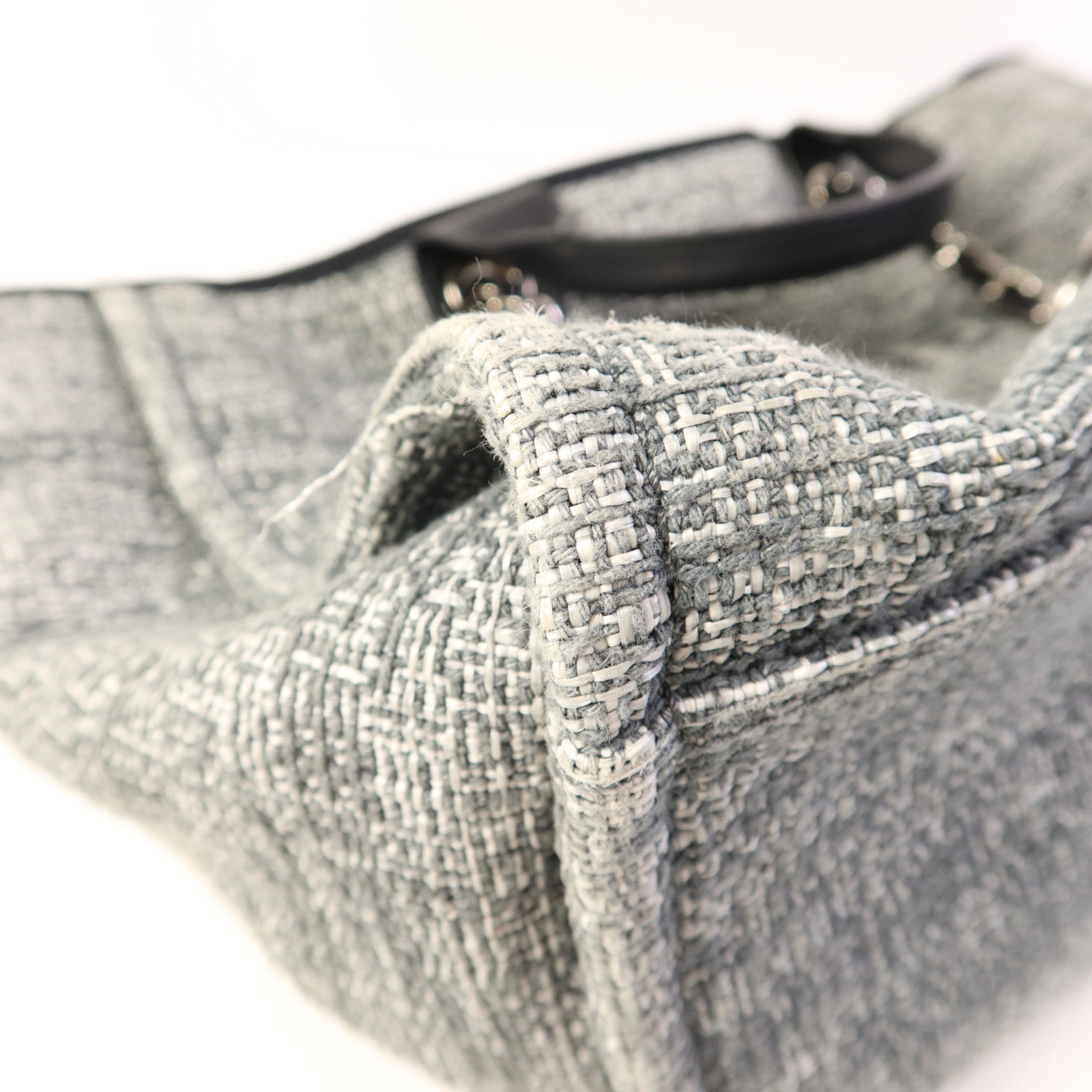 CHANEL 帆布Deauville Tote Bag銀扣手挽肩背兩用袋