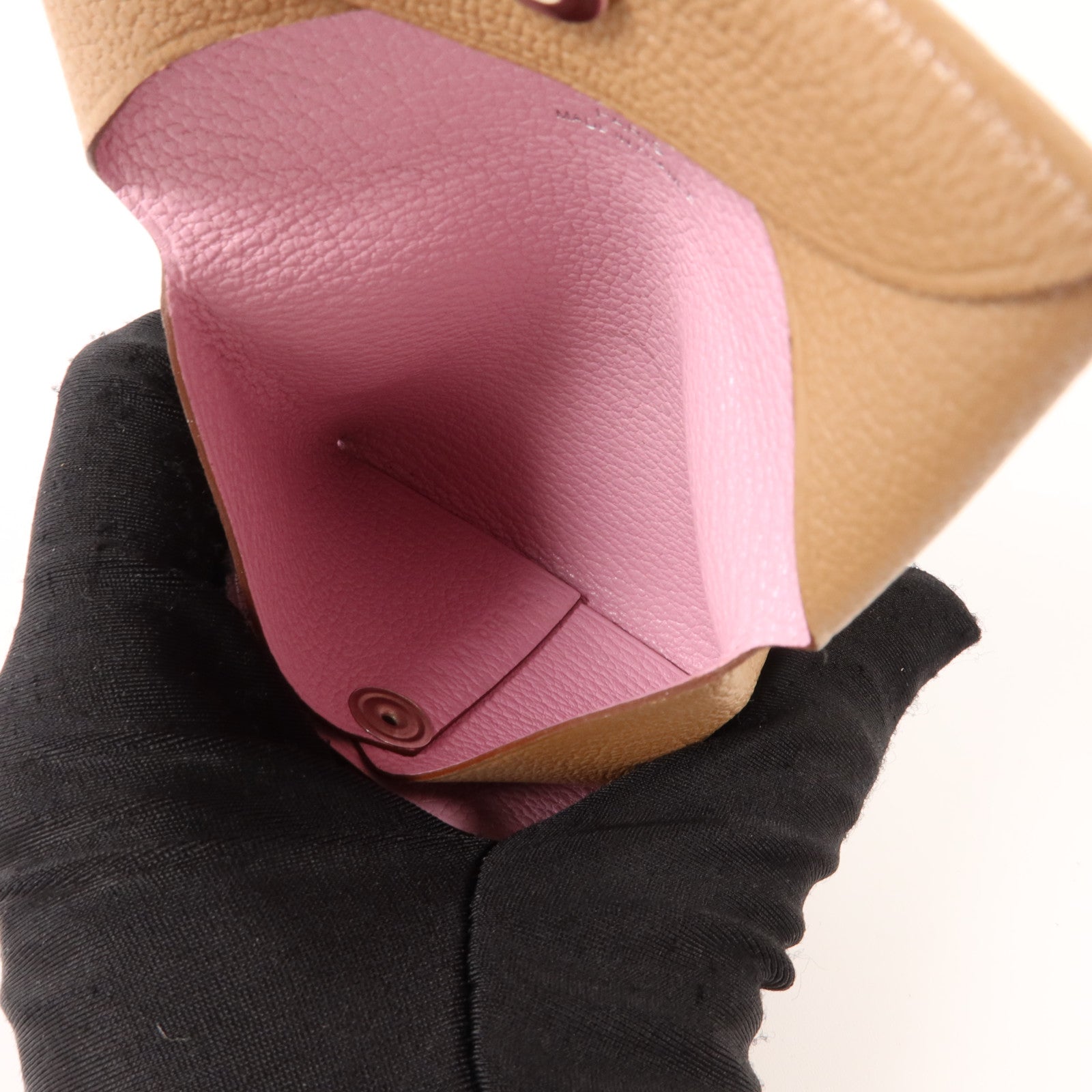 HERMES Chevre皮革/Mysore皮革Bastia零錢包Quebracho/Mauve Sylvestre