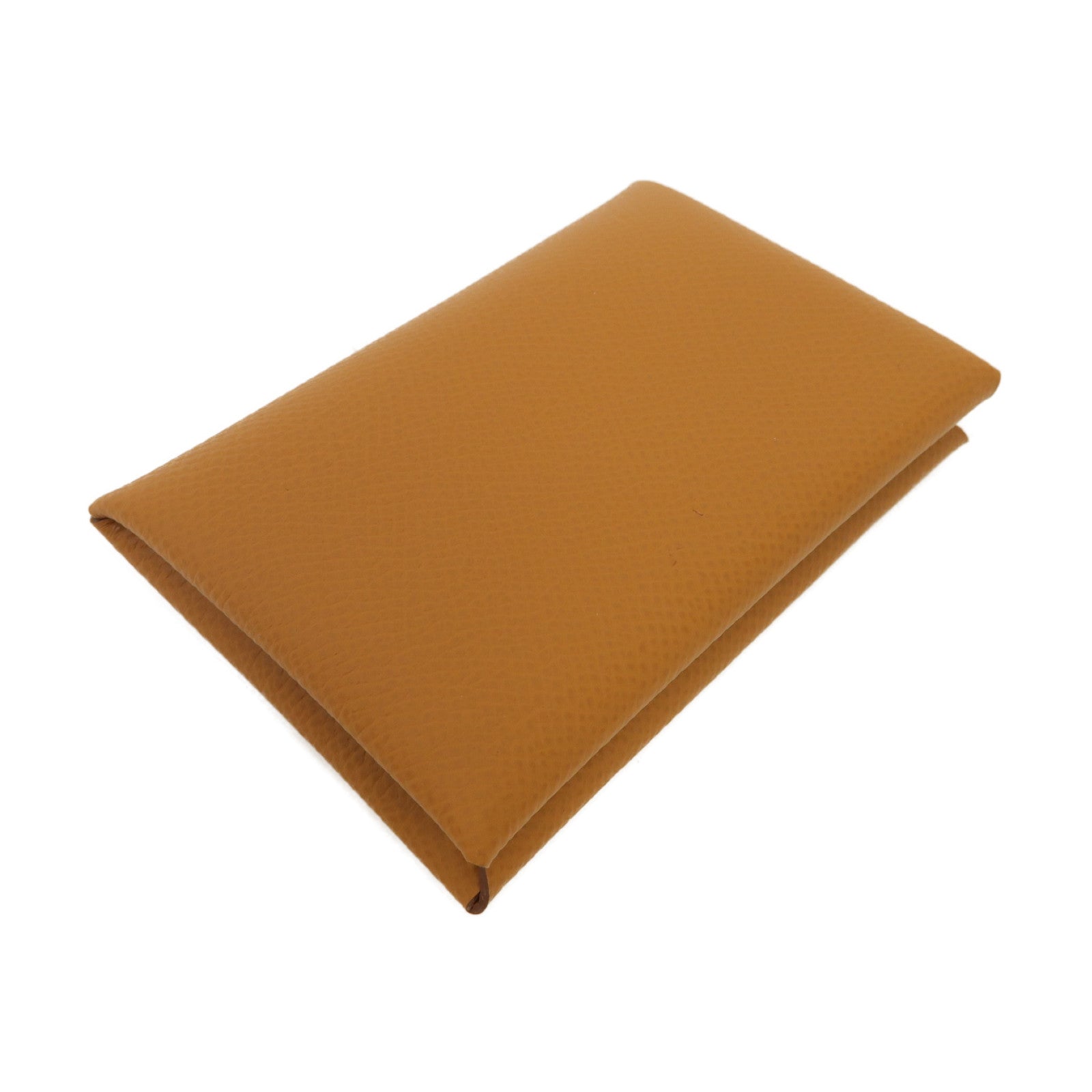 HERMES Epsom皮革Calvi銀扣卡片套Gold/棕色