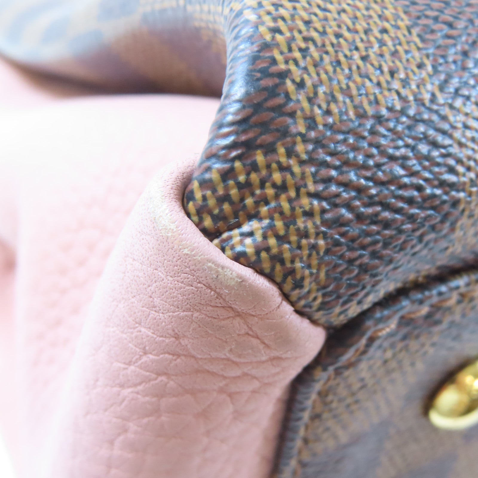 LOUIS VUITTON 【激減優惠】Damier Ebene Normandy金扣手挽肩背兩用袋啡色/粉紅色
