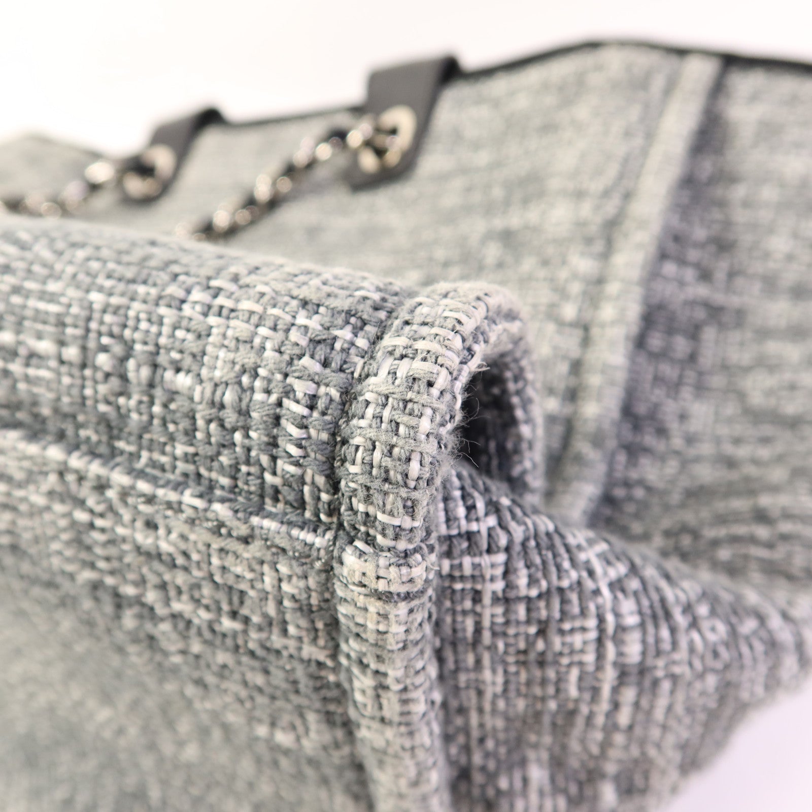 CHANEL 帆布Deauville Tote Bag銀扣手挽肩背兩用袋