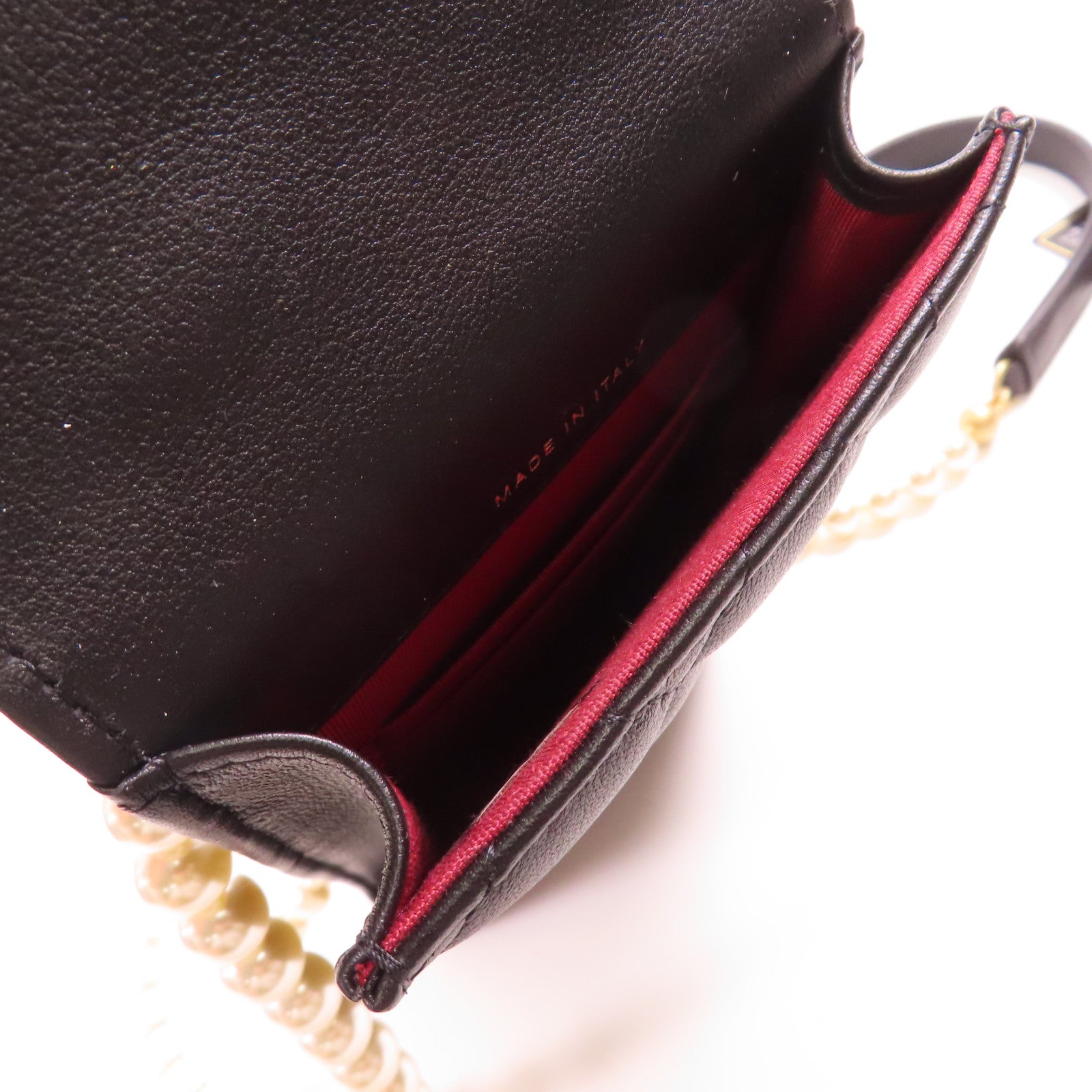 CHANEL 【激減優惠】牛皮皮革Long Strap Phone Bag銀扣鏈帶肩背袋