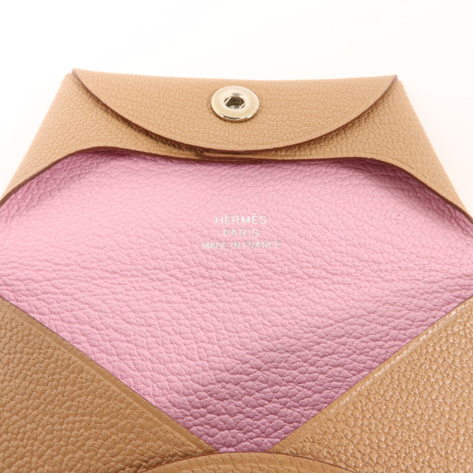 HERMES Chevre皮革/Mysore皮革Bastia零錢包Quebracho/Mauve Sylvestre