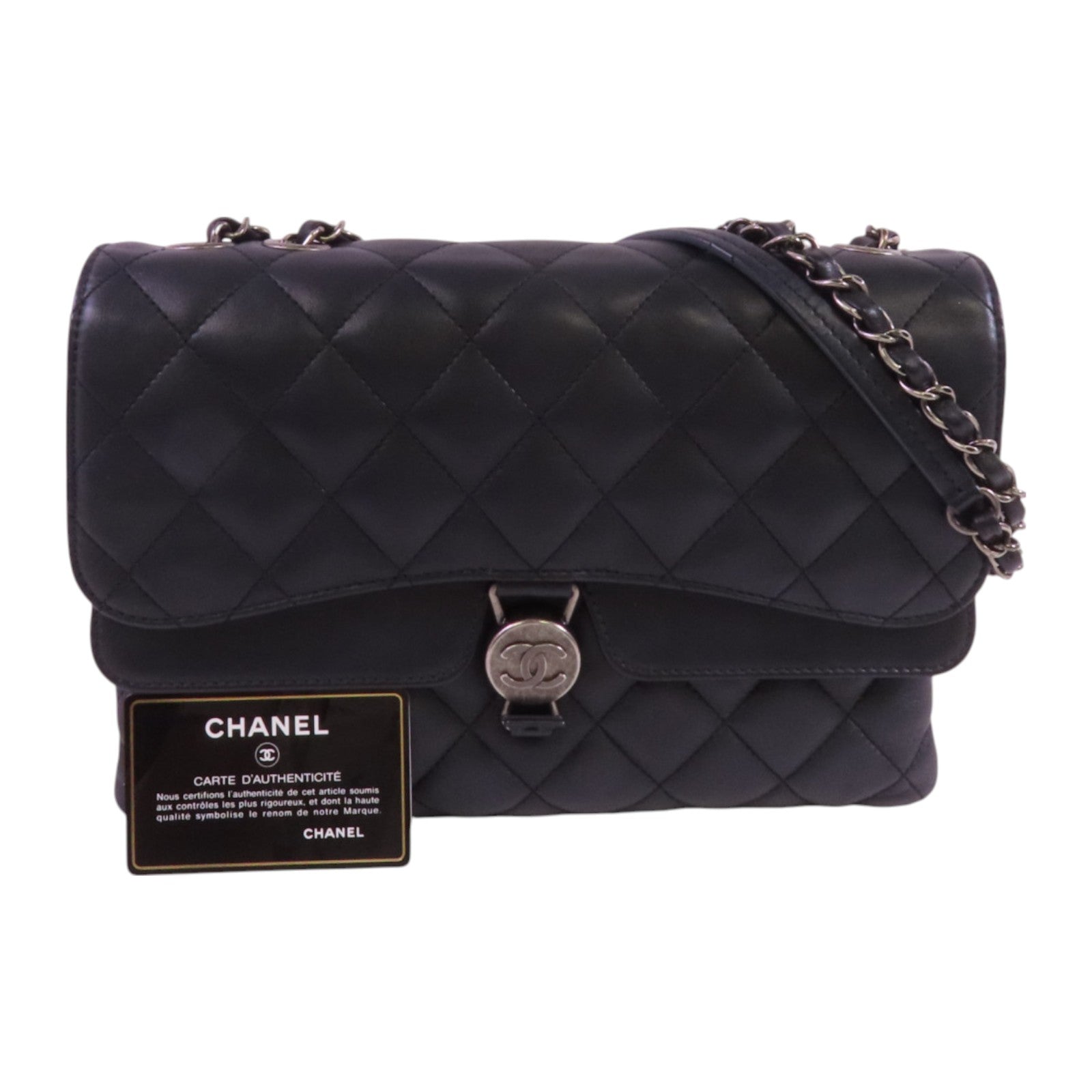 CHANEL 牛皮皮革Chain Shoulder Bag銀扣鏈帶肩背袋