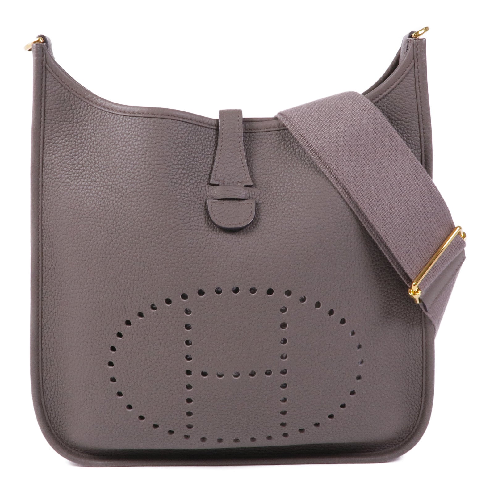 HERMES Clemence皮革Evelyne PM金扣肩背袋Gris Etain